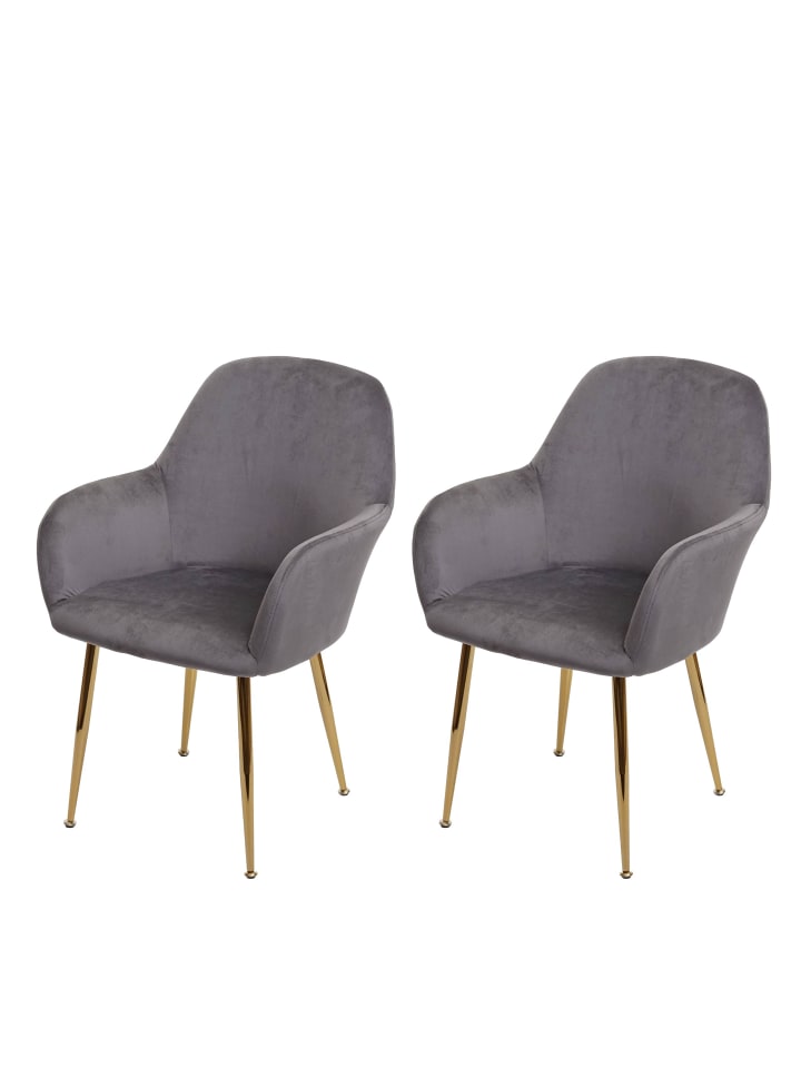 MCW 2er-Set Retro Esszimmerstuhl F18, Samt grau, goldene Beine günstig kaufen onesize