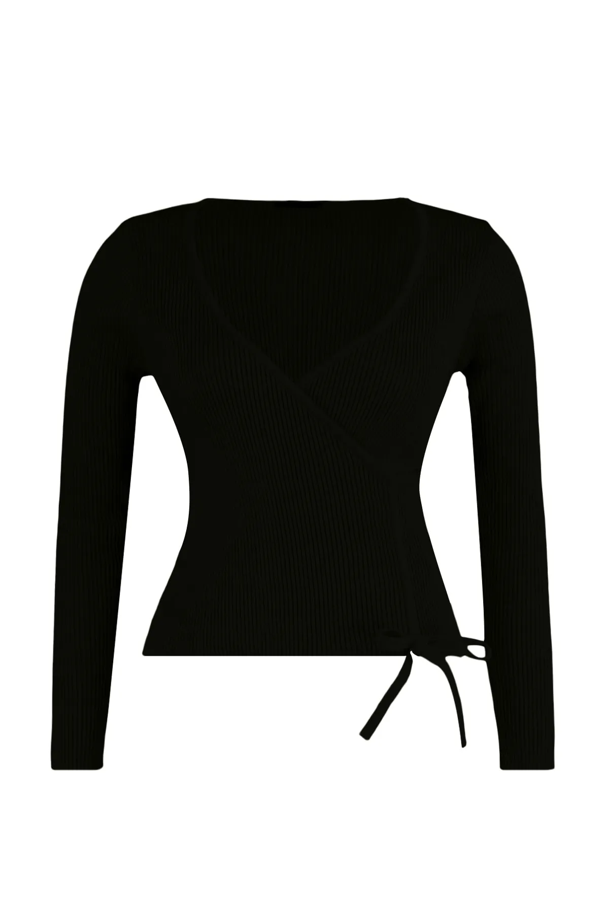 Trendyol Curve  Schwarzer Strickpullover mit V-Ausschnitt und Raffdetails