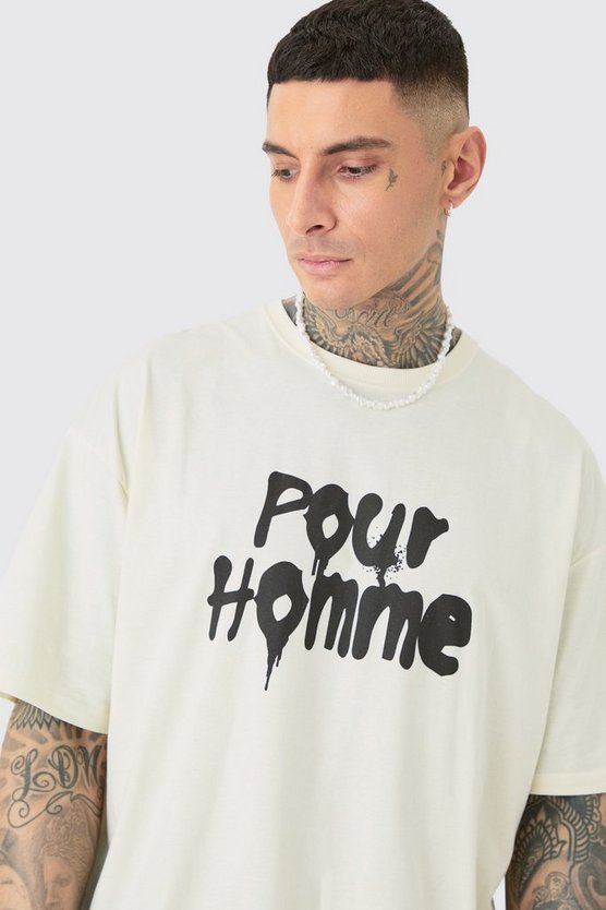 Tall Oversize T-Shirt mit Pour Homme Grafitti Print