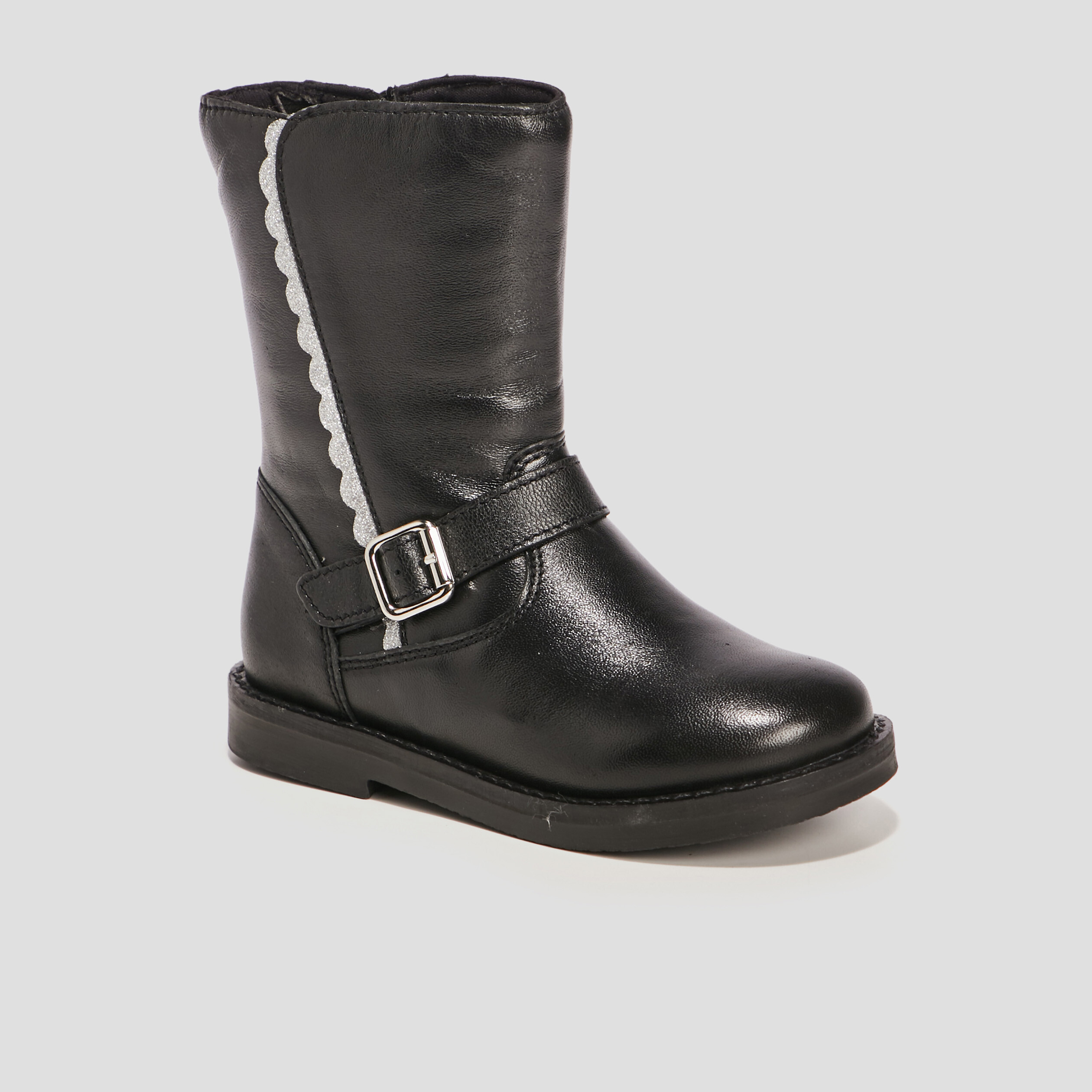 Bottes zippées en cuir noir fille | La Halle