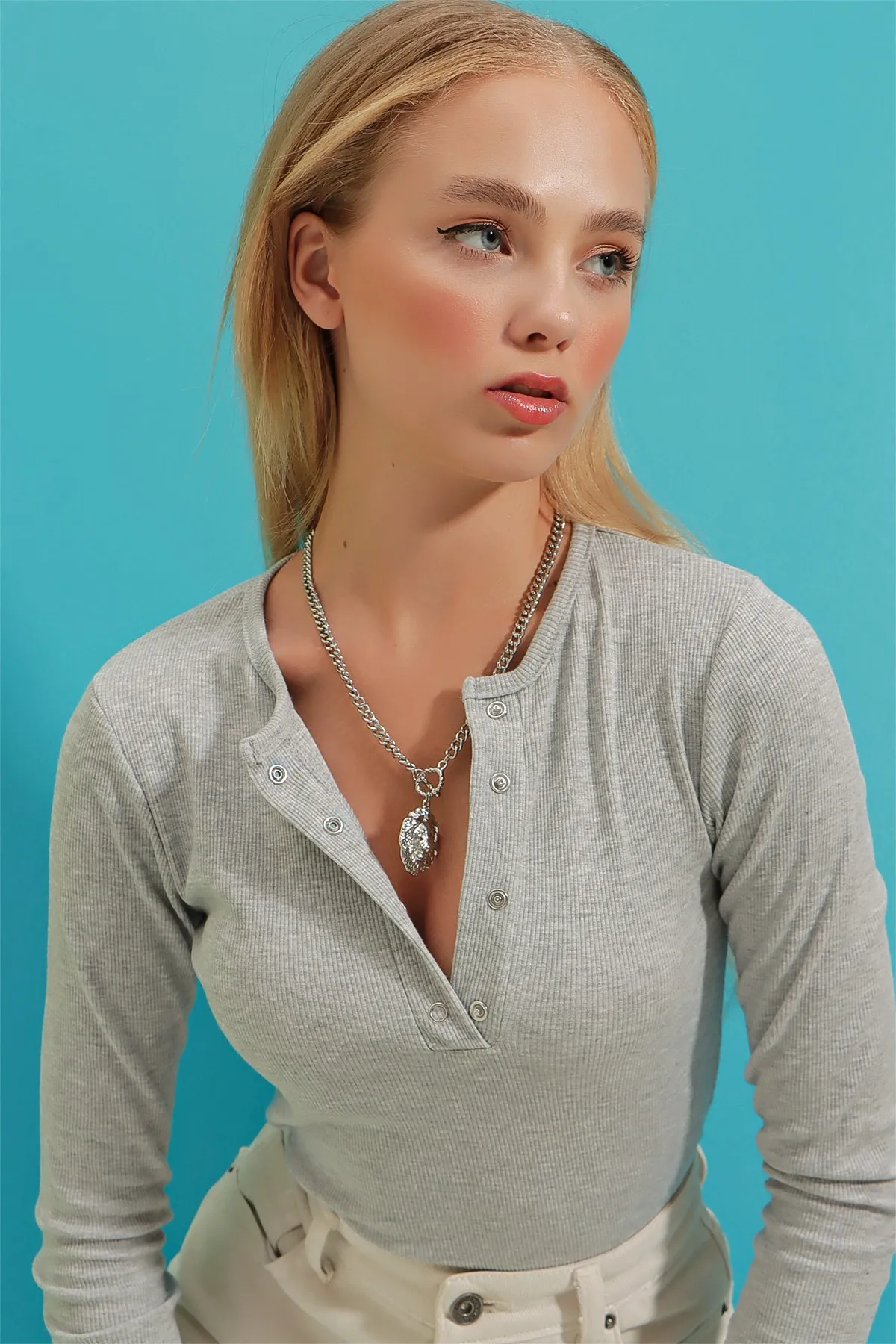 Trend Alaçatı Stili  Grimelange Snap-On Camisole-Bluse für Damen MDS-345-BLZ