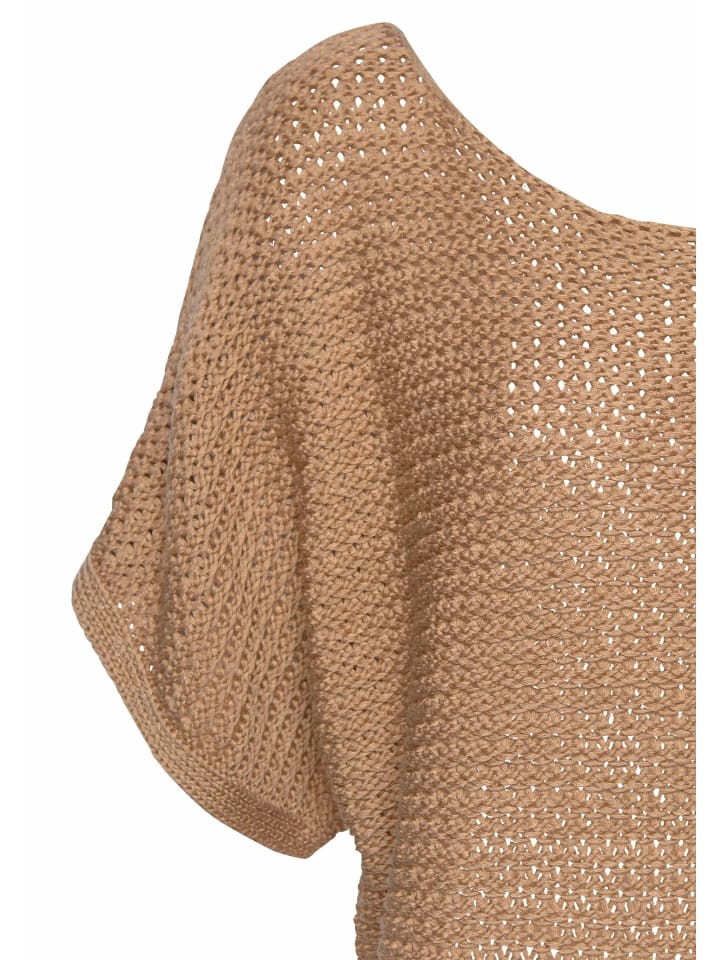 LASCANA Kurzarmpullover in camelfarben günstig kaufen