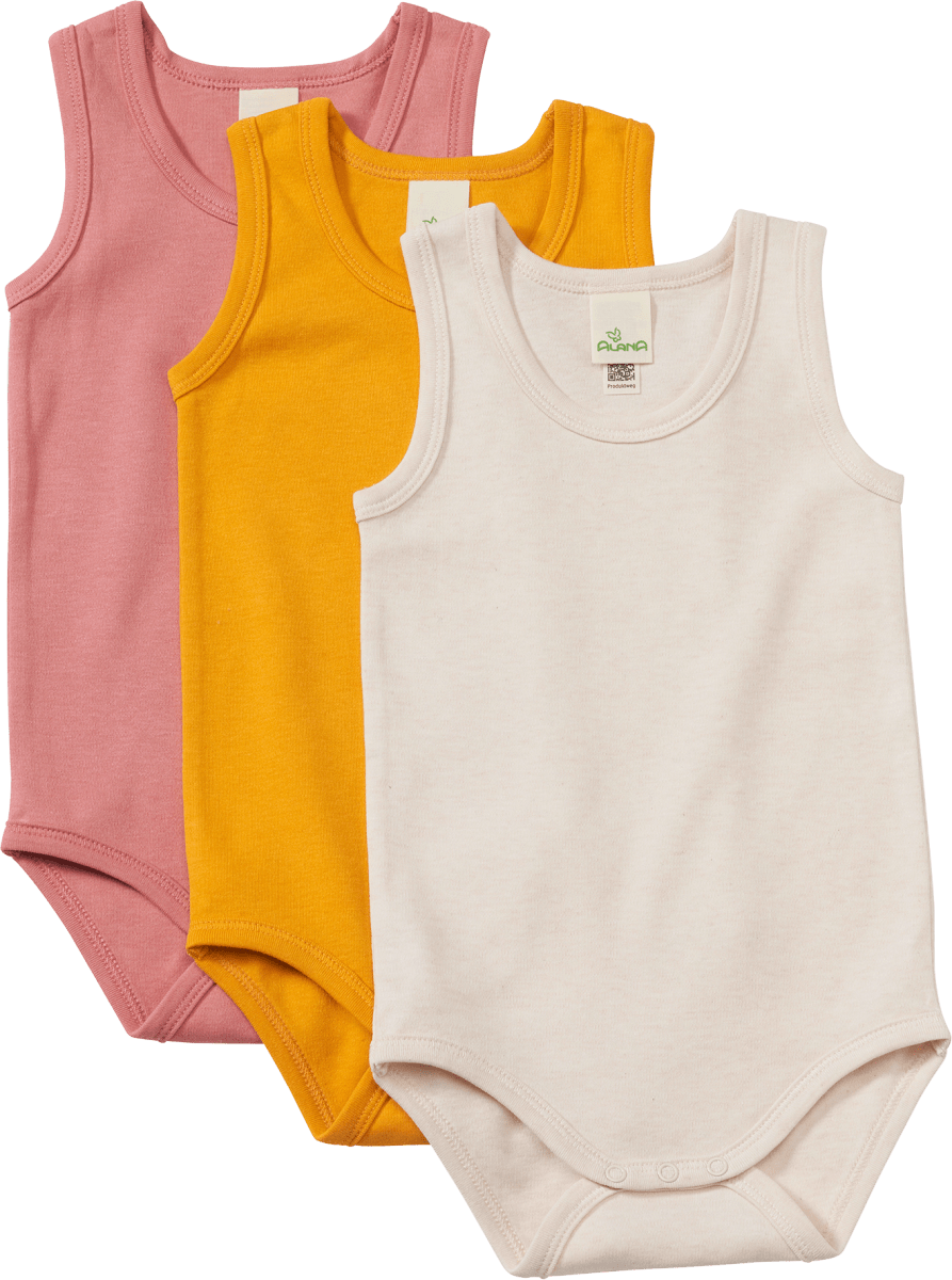 Bodys Ärmellos, rosa + gelb + beige, Gr. 98/104