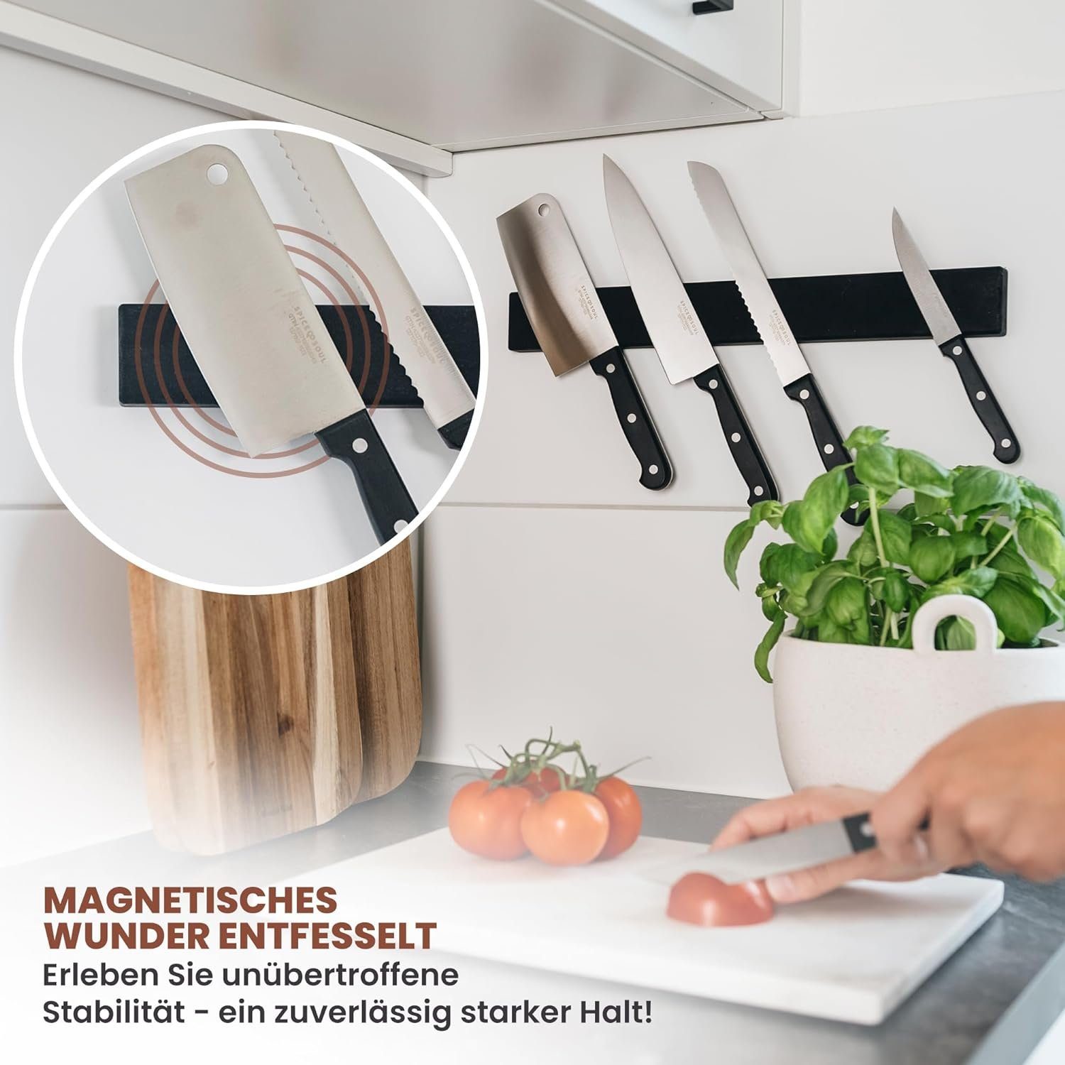 Exitoso Messerleiste - Magnetleiste Messer selbstklebend 40cm, Bombenfester Halt - Schwarzes Silikon