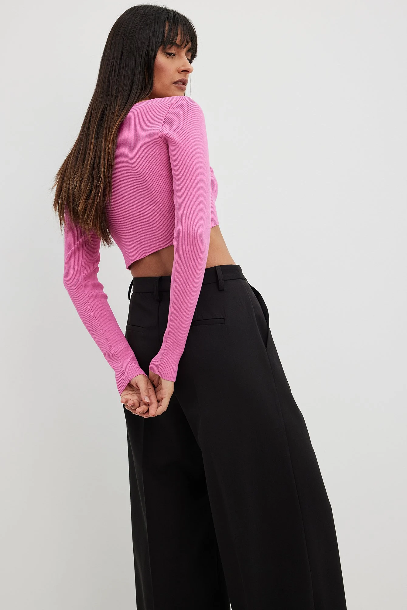 Cropped Feinstrickpullover mit Blumendetails