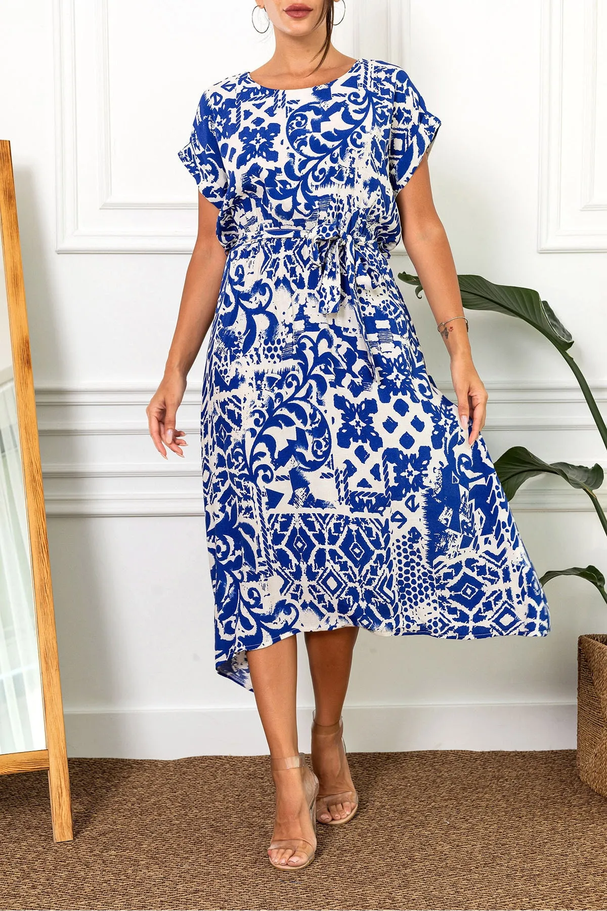 armonika  Damenkleid mit Sax-Taille und elastischem Bindemuster, ARM-22Y001044
