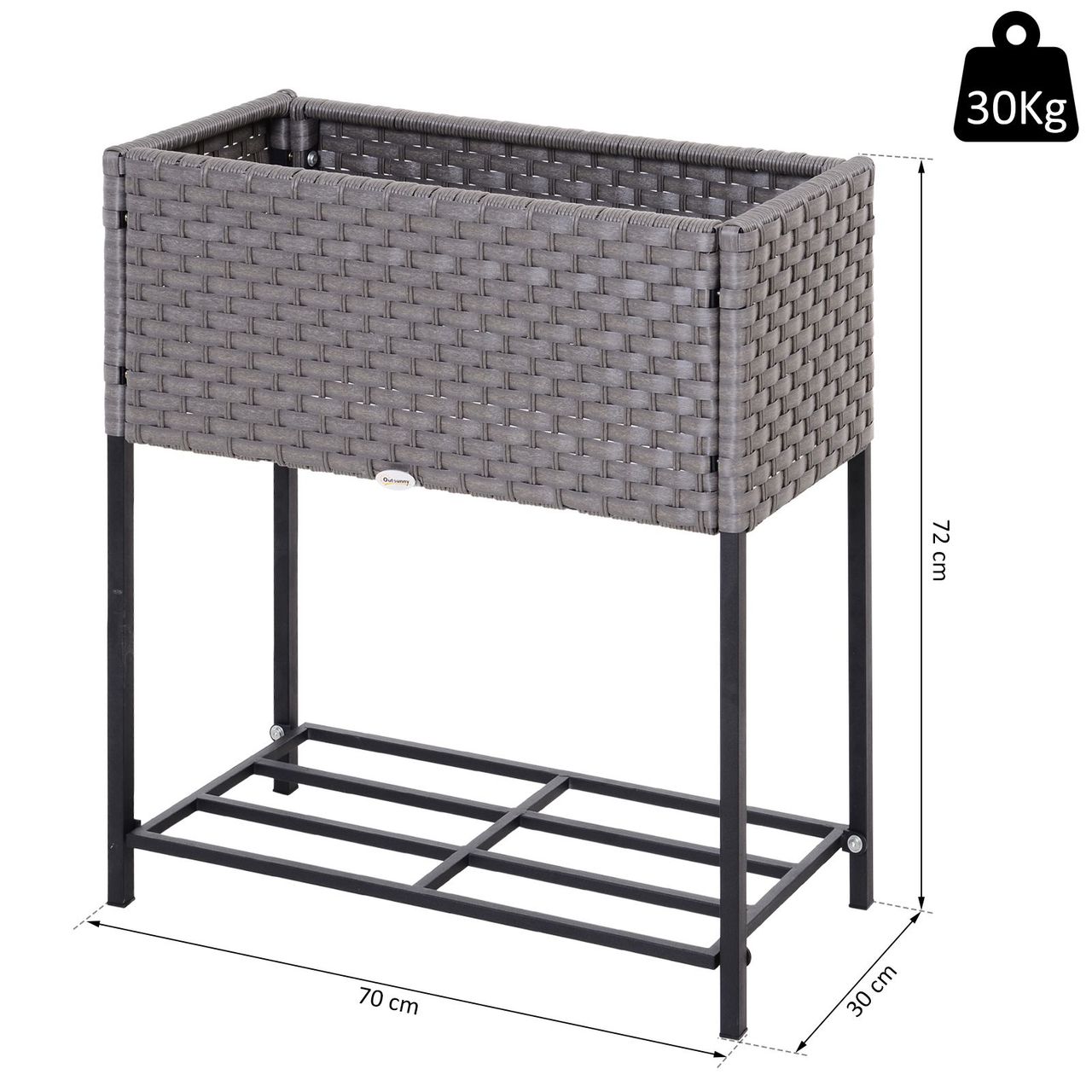 Outsunny Poly Rattan Hochbeet Blumentopf Blumenkasten mit Füßen mit Ablage