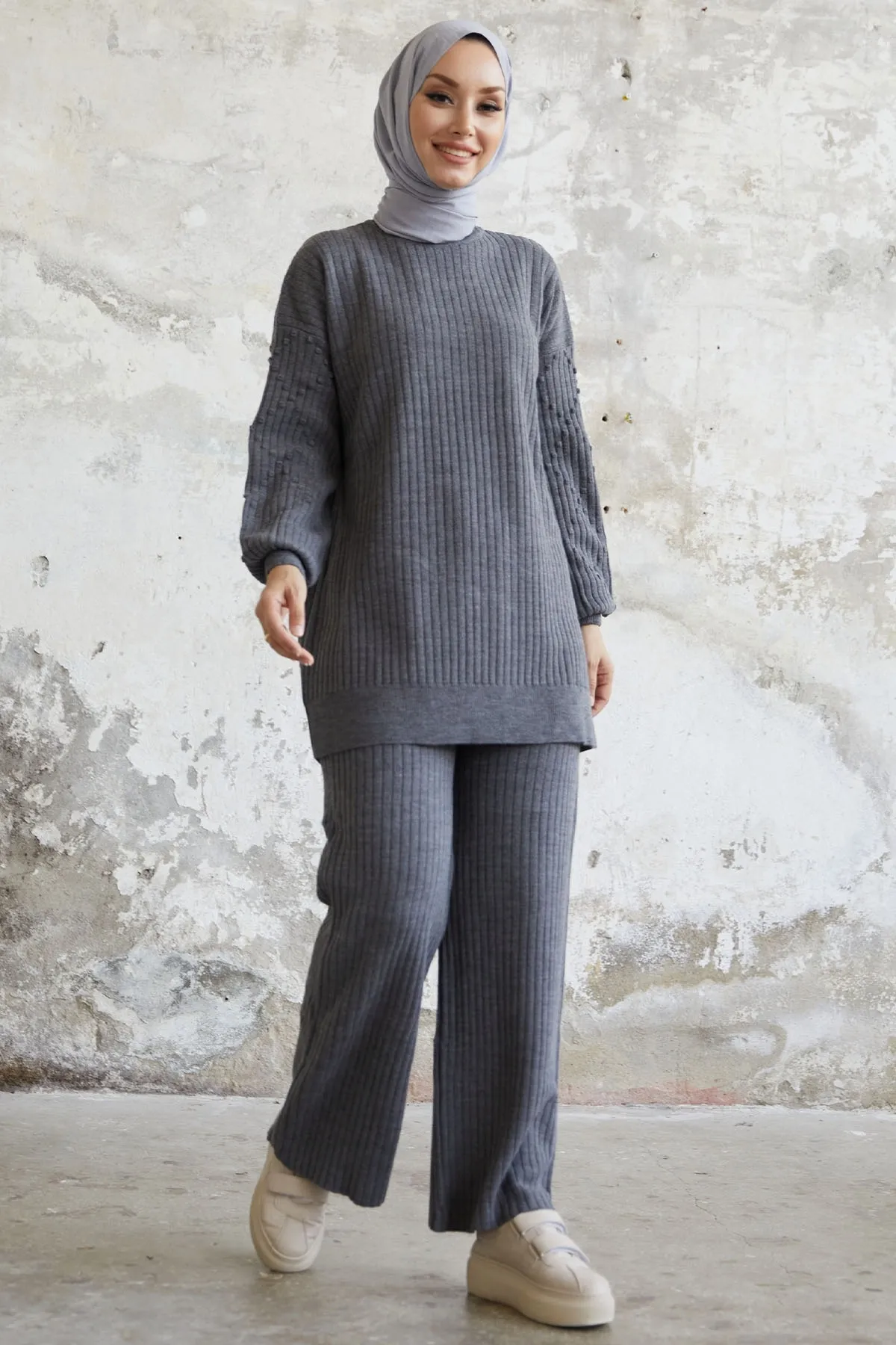 InStyle  Hermia Strickset mit Rippenmuster - Anthrazit
