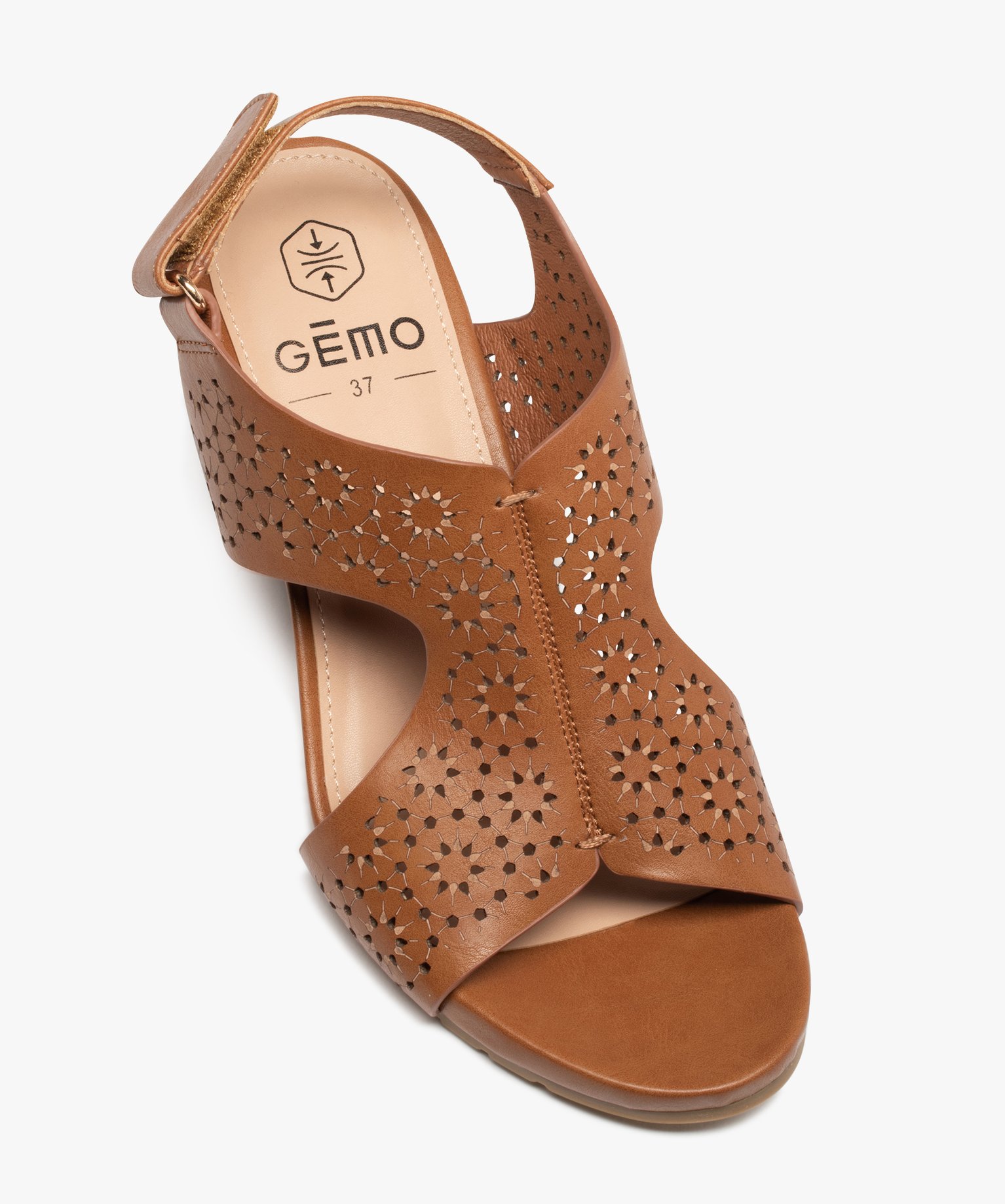 Sandales femme compensées dessus couvrant ajouré camel | GEMO