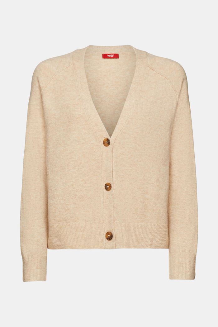 Geknöpfter Cardigan mit V-Ausschnitt, Wollmix