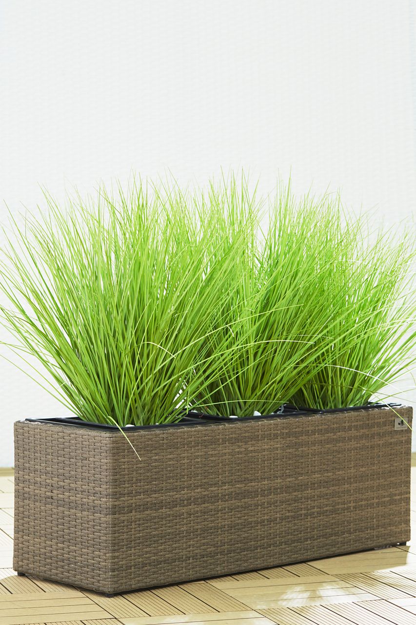 Weles Pflanzkübel Polyrattan 102 x 36 x 36 cm, für Innen und Außen, Bewässerungssystem,  cappuccino