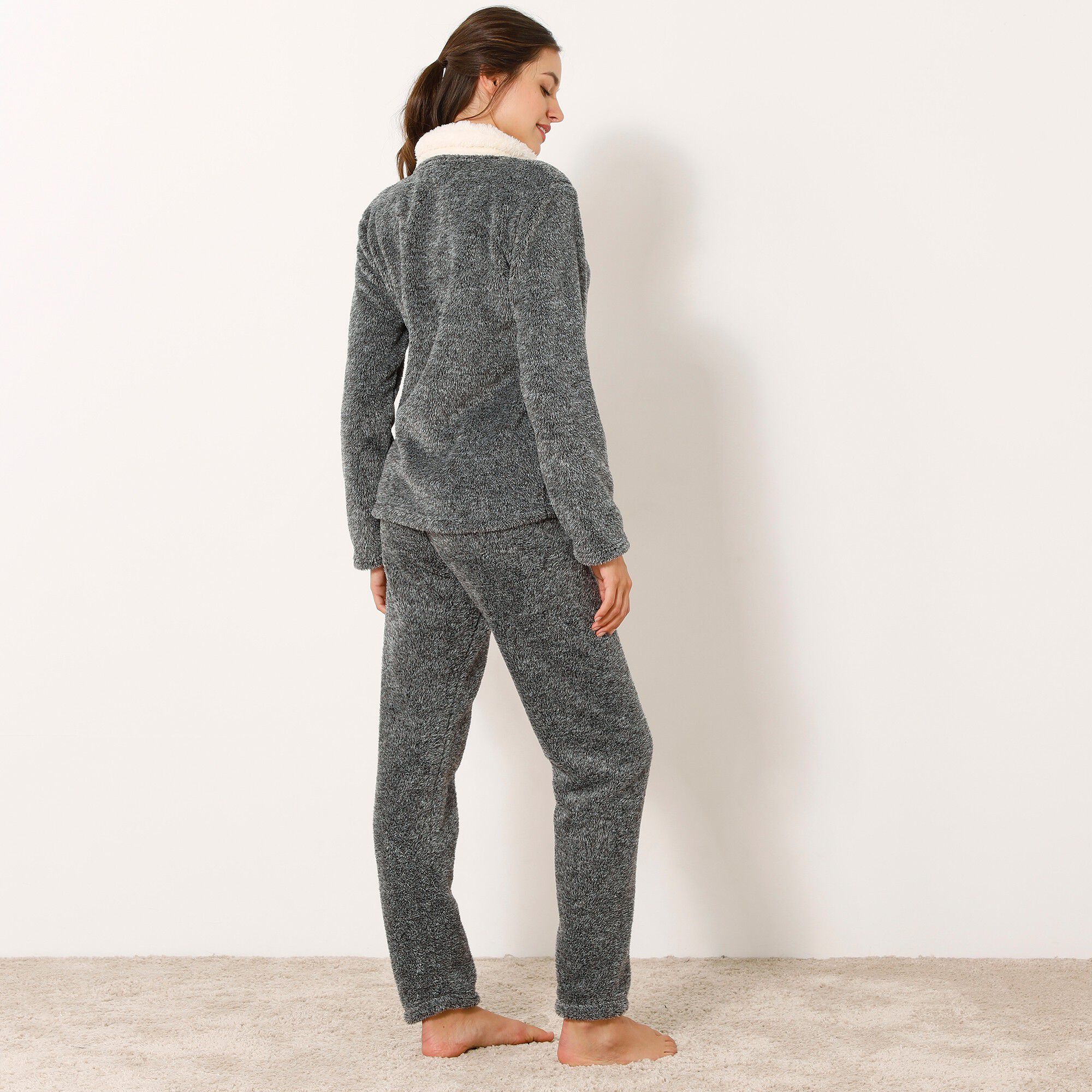 Pyjama pantalon maille polaire effet chiné