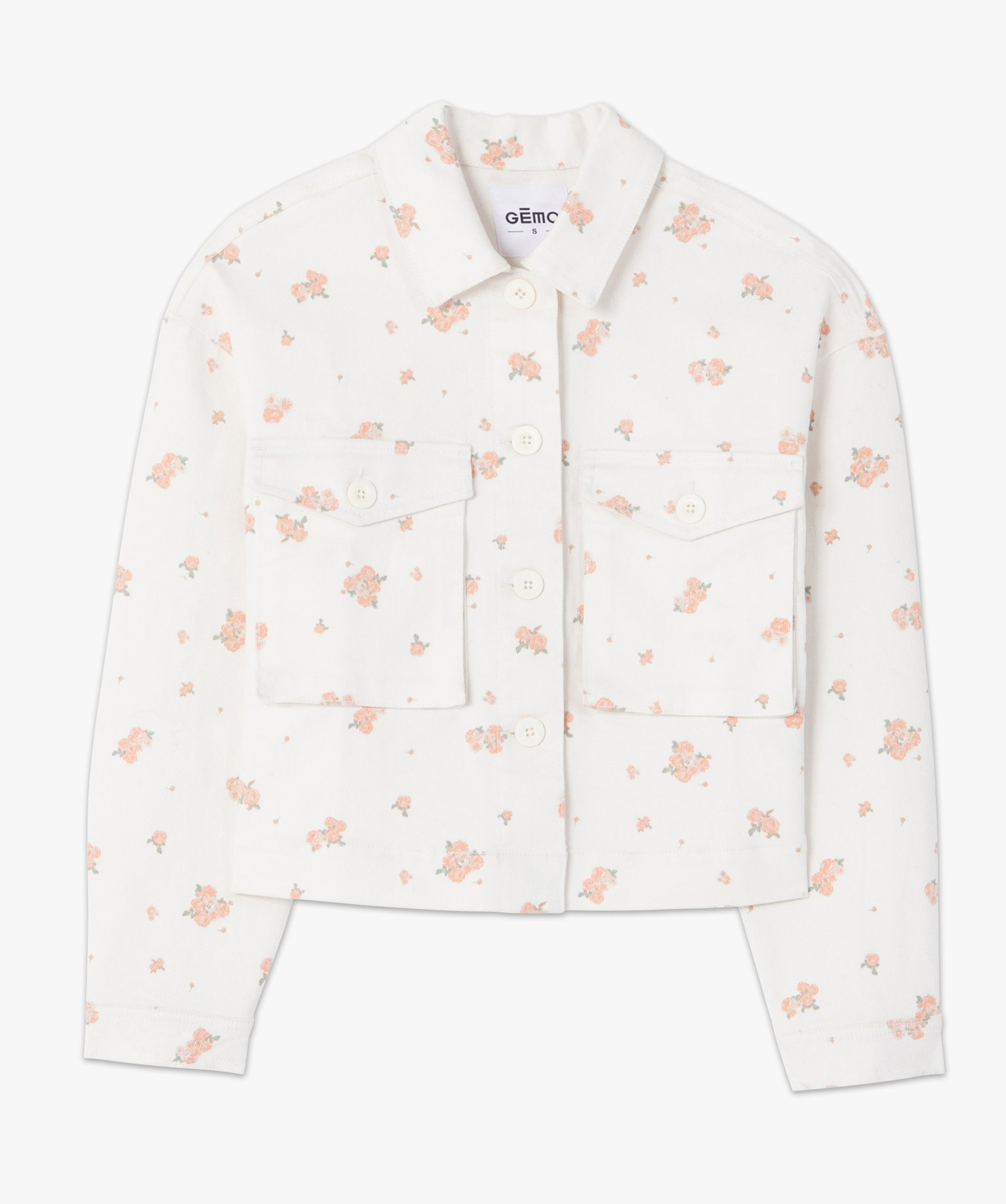Veste femme en jean courte à motifs fleuris blanc | GEMO