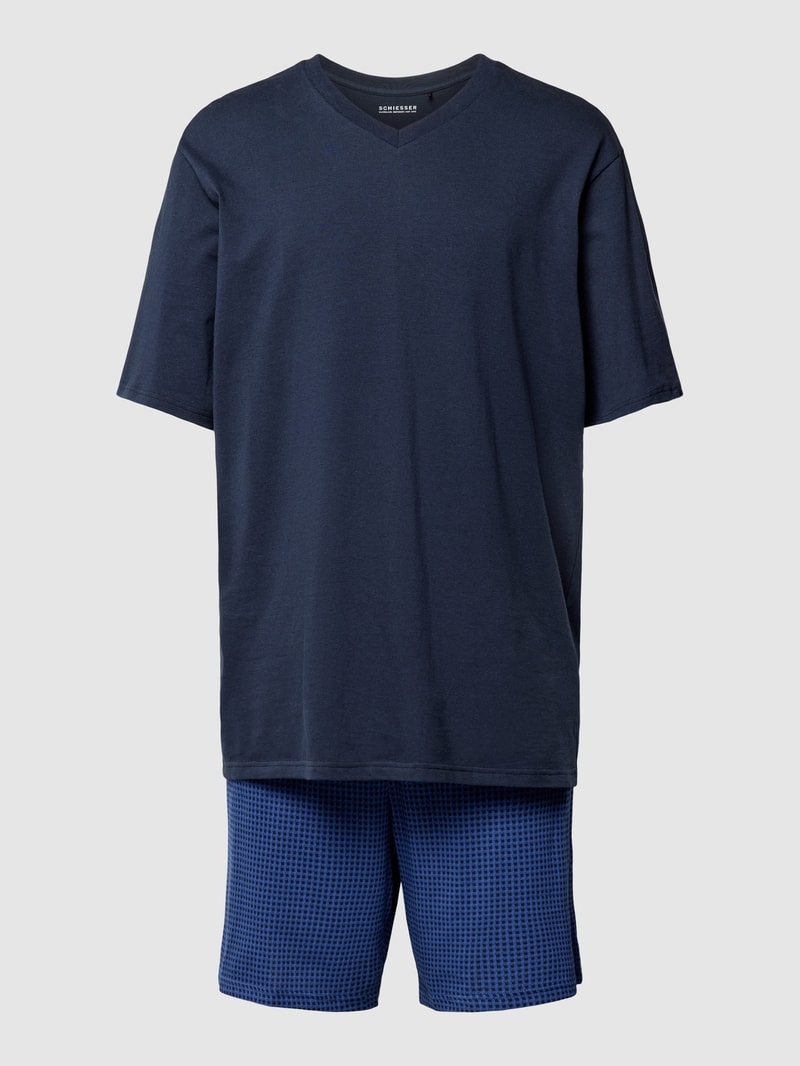 Pyjama mit geripptem V-Ausschnitt in marineblau