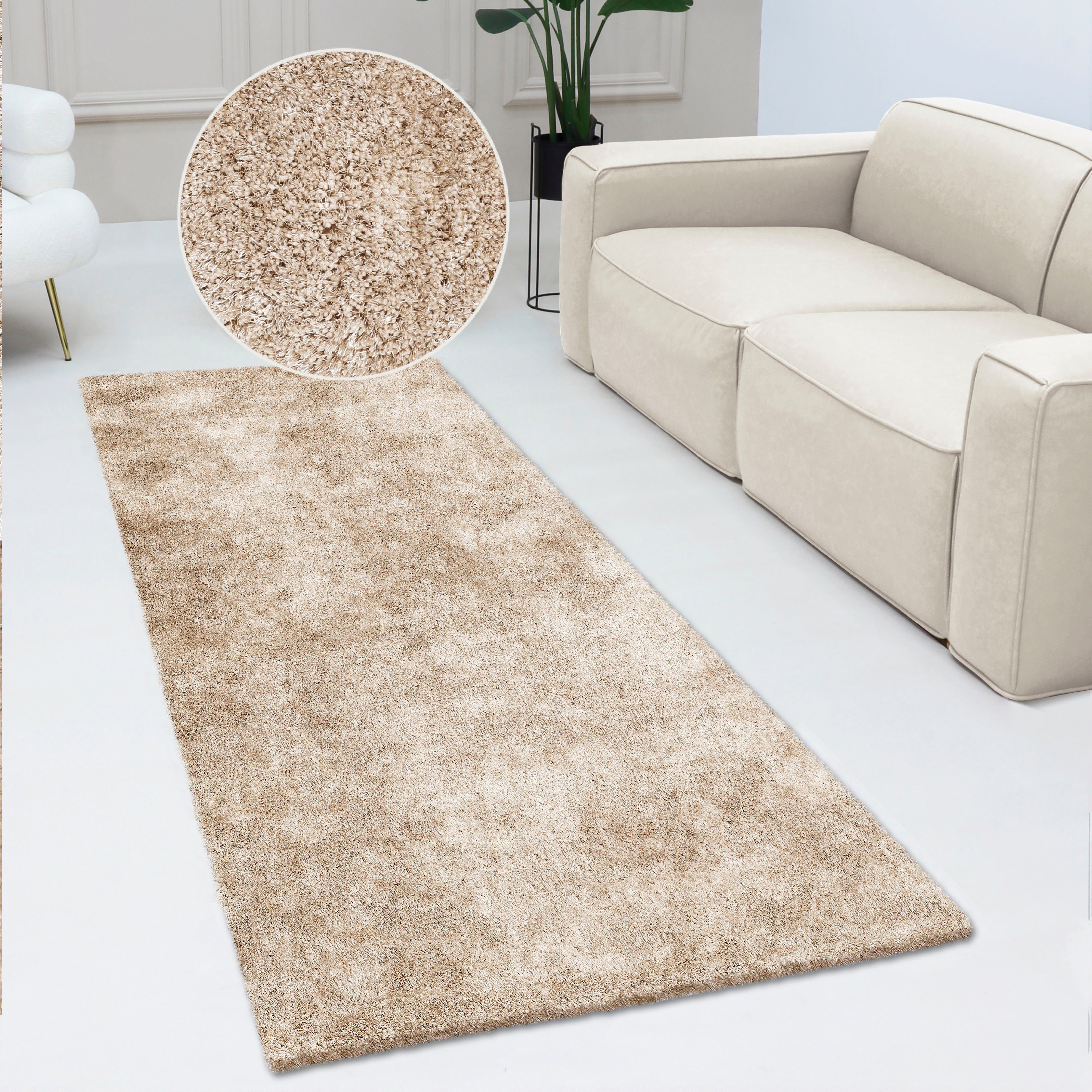 Hochflor-Läufer Dana Teppich, Bruno Banani, rechteckig, Höhe: 30 mm, Brücke, uni, weich, Mikrofaser, Diele, Flur, Wohnzimmer, Schlafzimmer