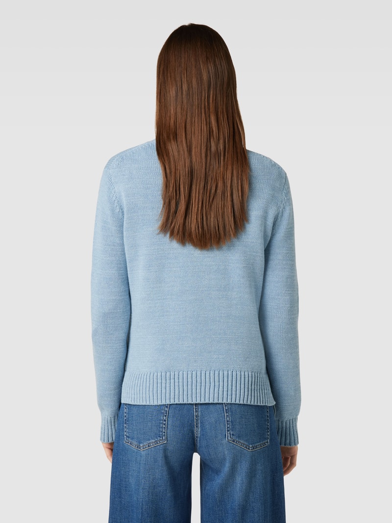 Strickpullover mit Motiv- und Label-Stitching in hellblau