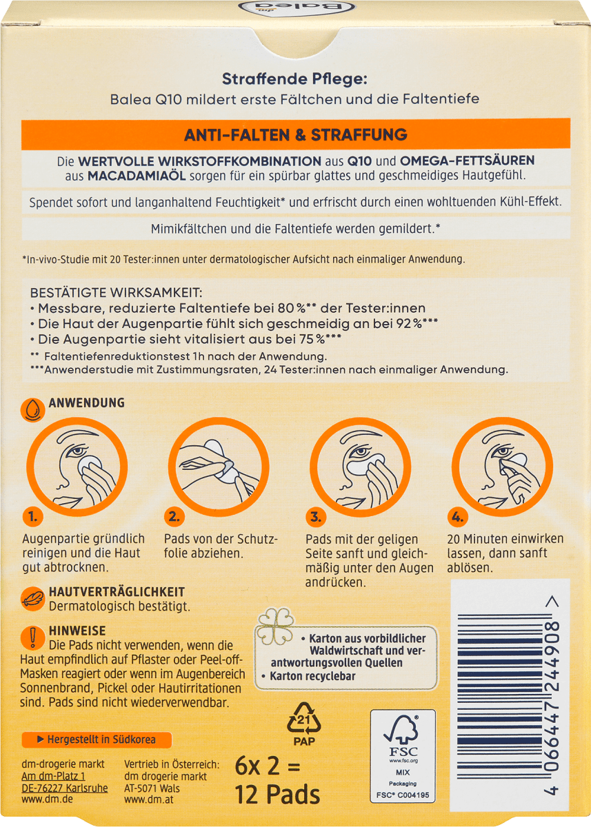 Anti Falten Augenpads Q10 (6 Paar), 12 St