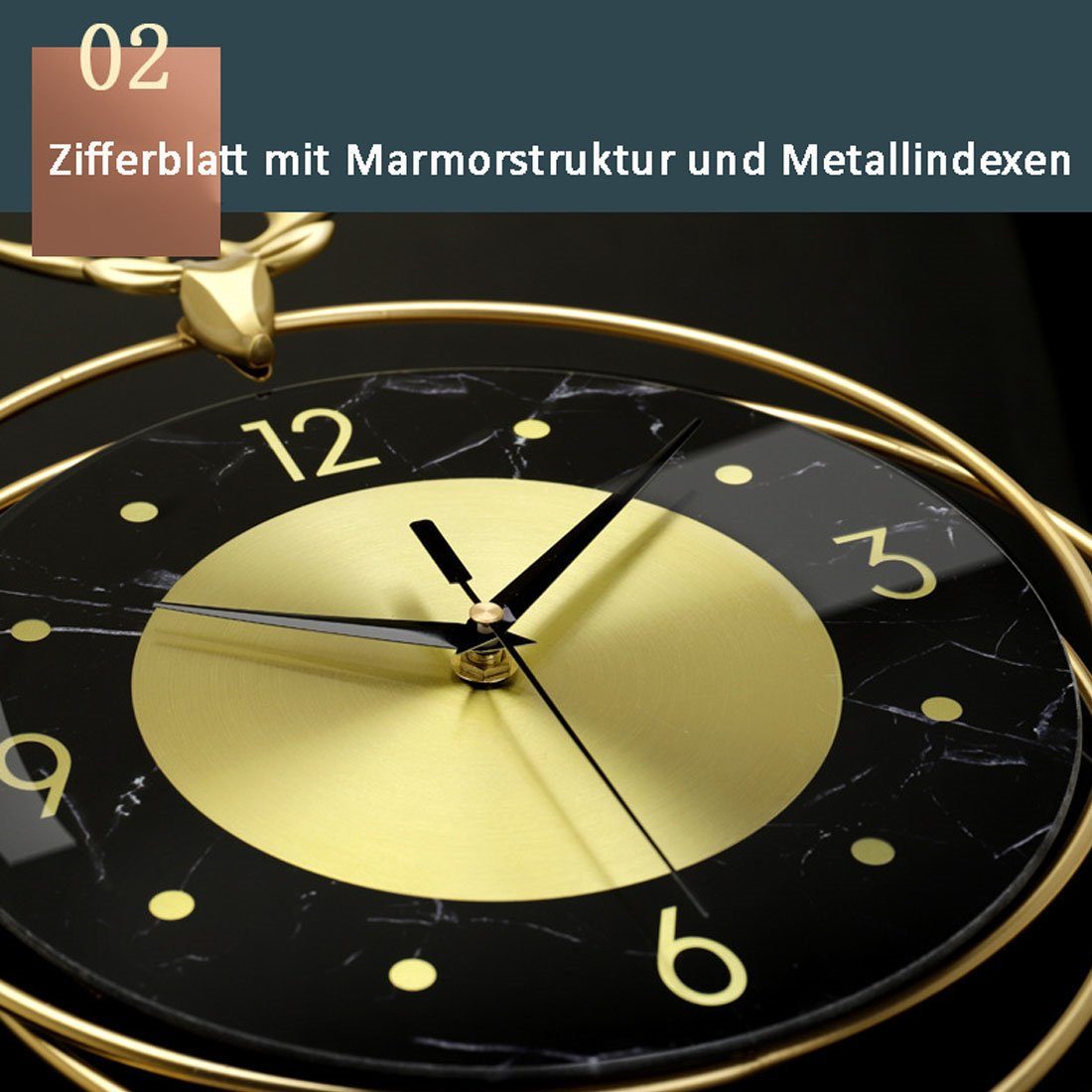 OUIN Wanduhr Moderne kreative stille Wanduhr, Hirschkopf-Muster, 50cm Durchmesser