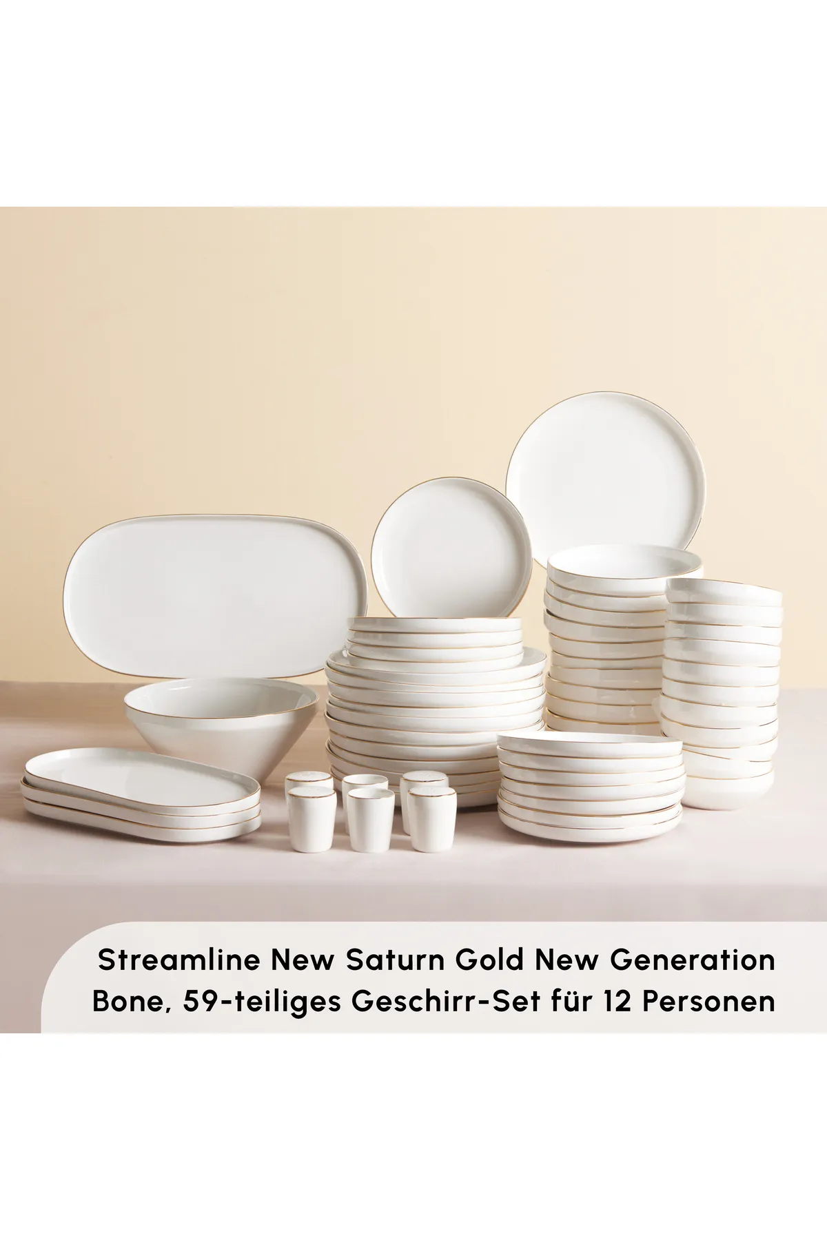 Karaca  Streamline New Saturn Platinum 59-teiliges Porzellan-Geschirrset für 12 Personen