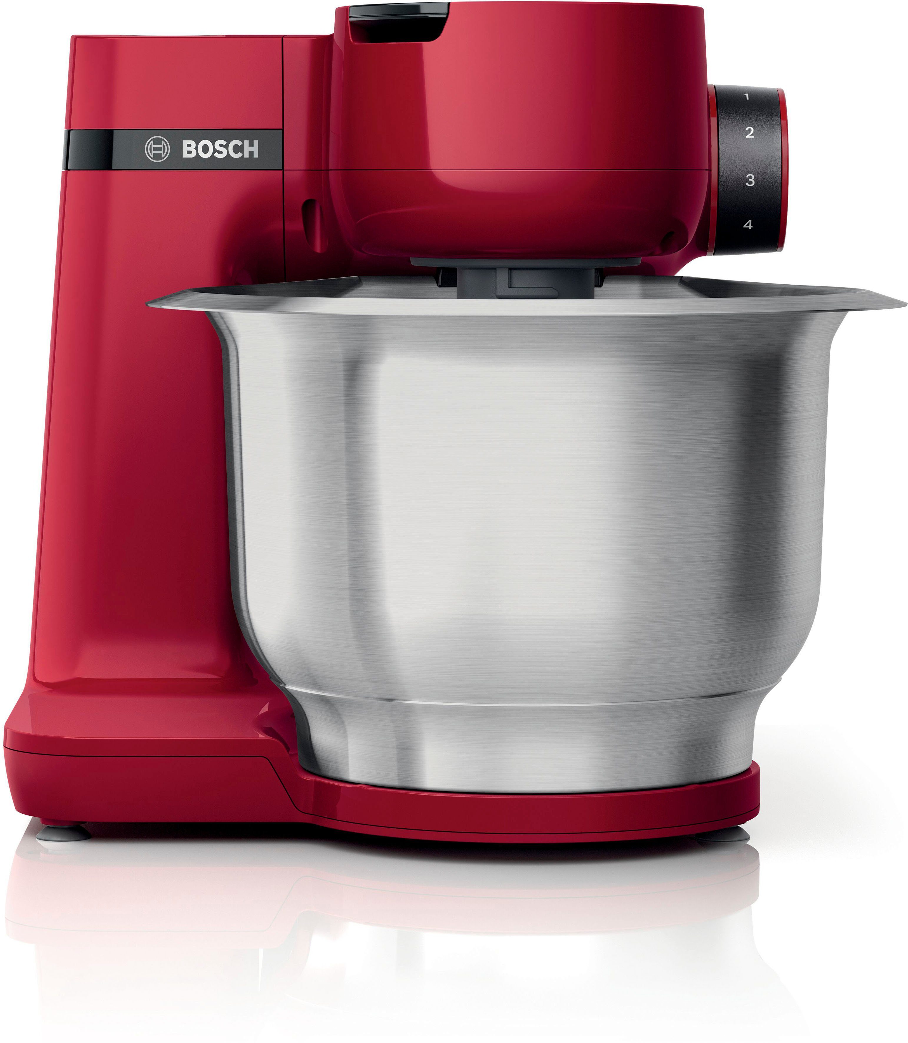 BOSCH Küchenmaschine MUMS2ER30 MUM Serie 2, 700 W, 3,8 l Schüssel, Patisserieset, Fleischwolf, Schnitzler inkl. 3 Scheiben, Mixer-Aufsatz