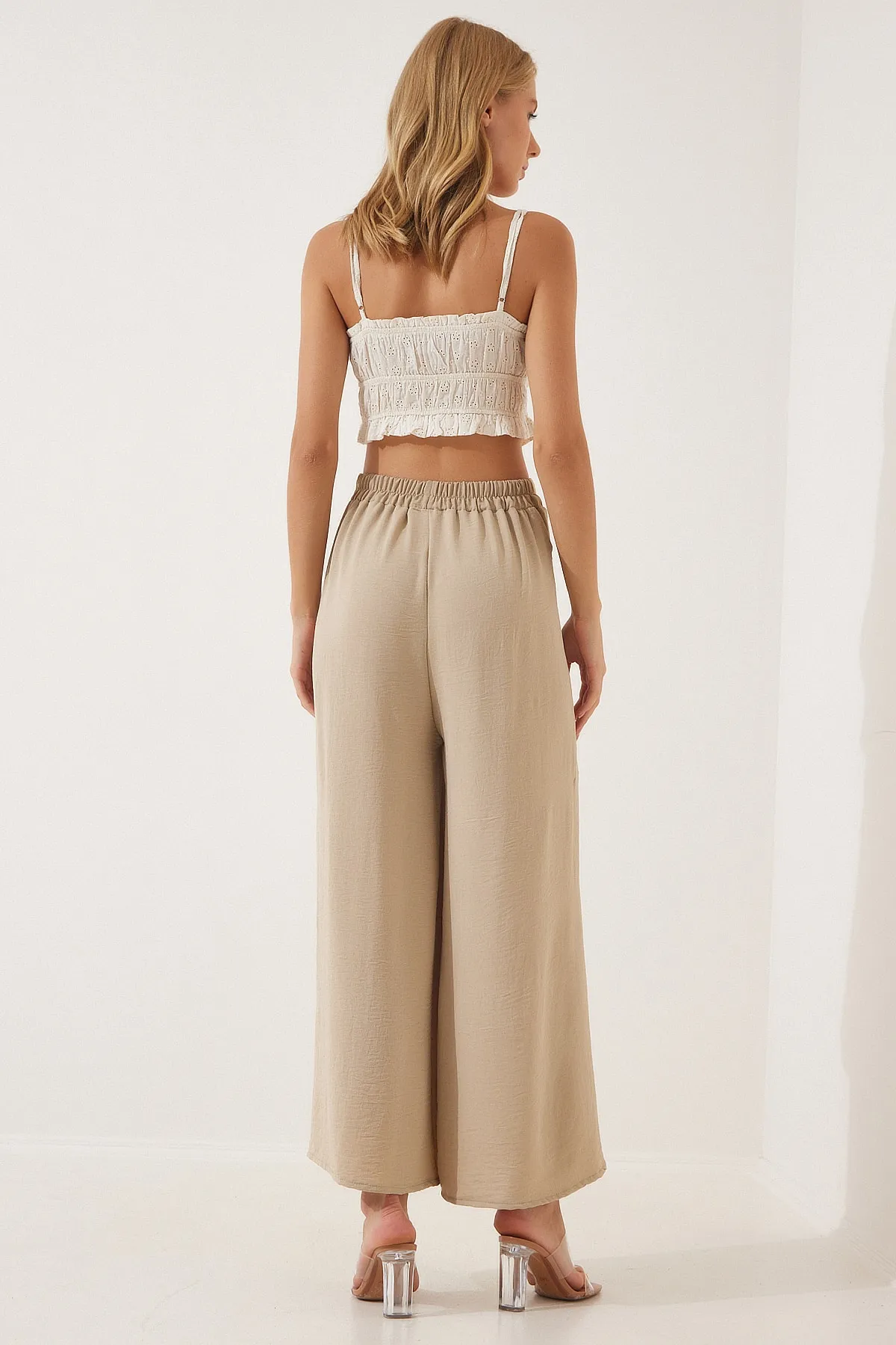 Happiness İstanbul  Cremefarbene Damen-Rock-Optik, Ayrobin Shalwar-Hose DE00009