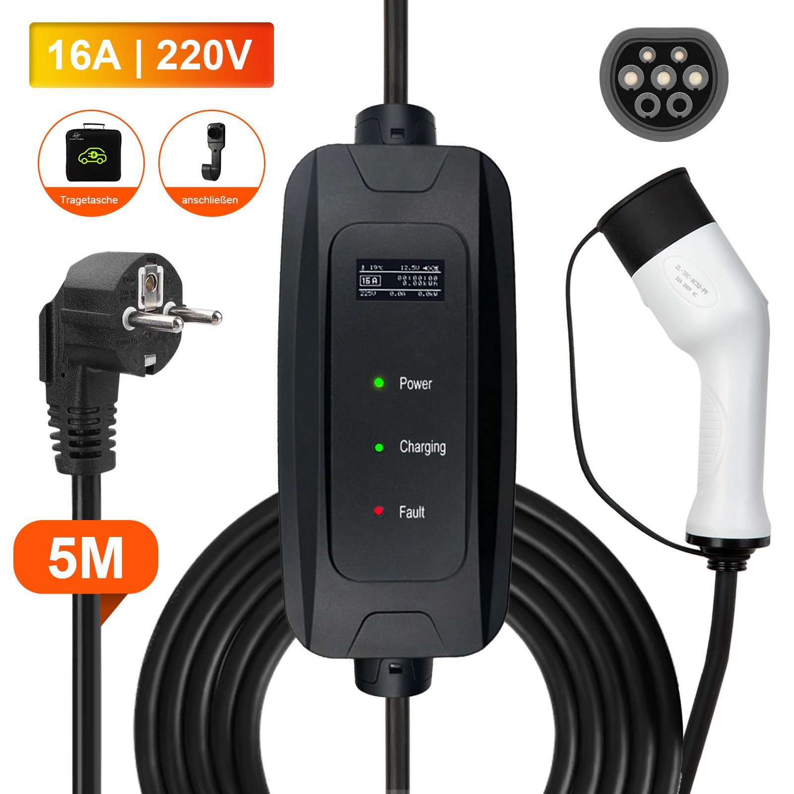 GLIESE Elektroauto-Ladestation 16A 3,5kW Schuko Ladestecker Elektroauto-Ladegerät 5M