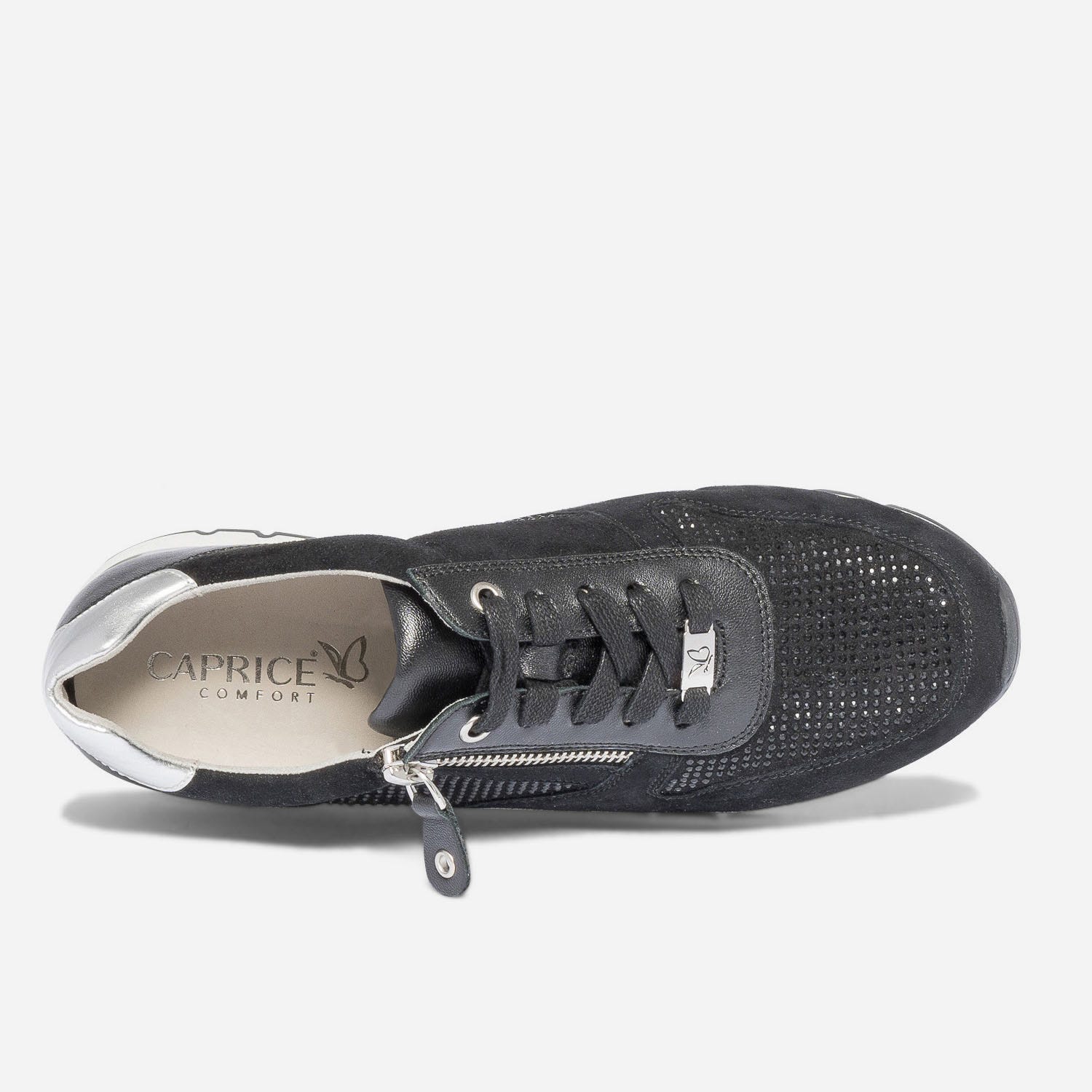 Tennis CAPRICE noire en cuir velours à strass