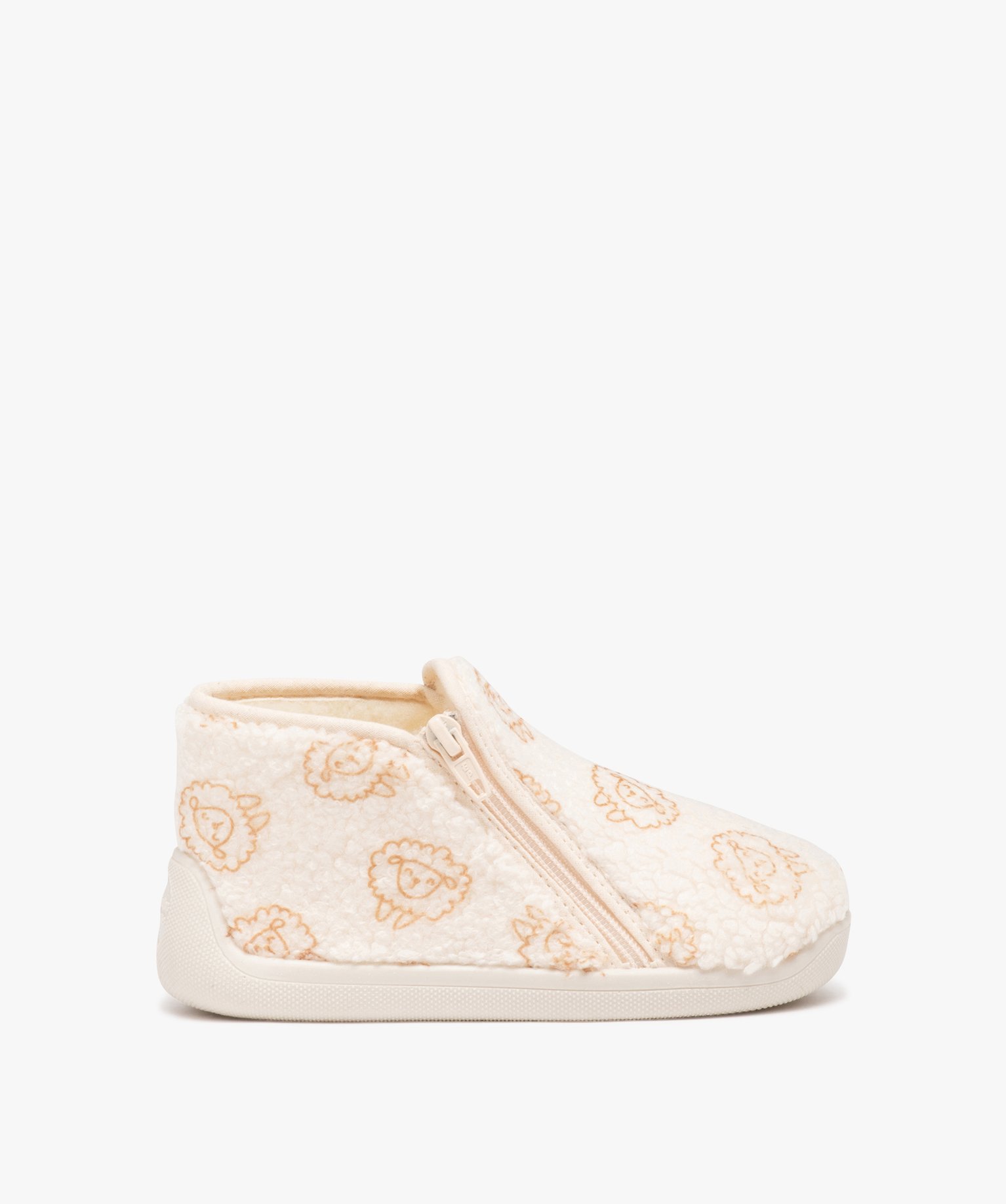 Chaussons fille bottillons imprimés dessus imitation mouton beige | GEMO