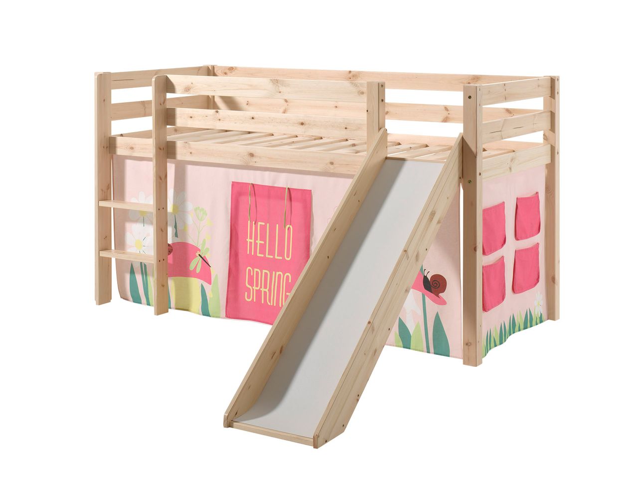VIPACK Spielbett Pino inkl. Rutsche mit Textilset Vorhang 