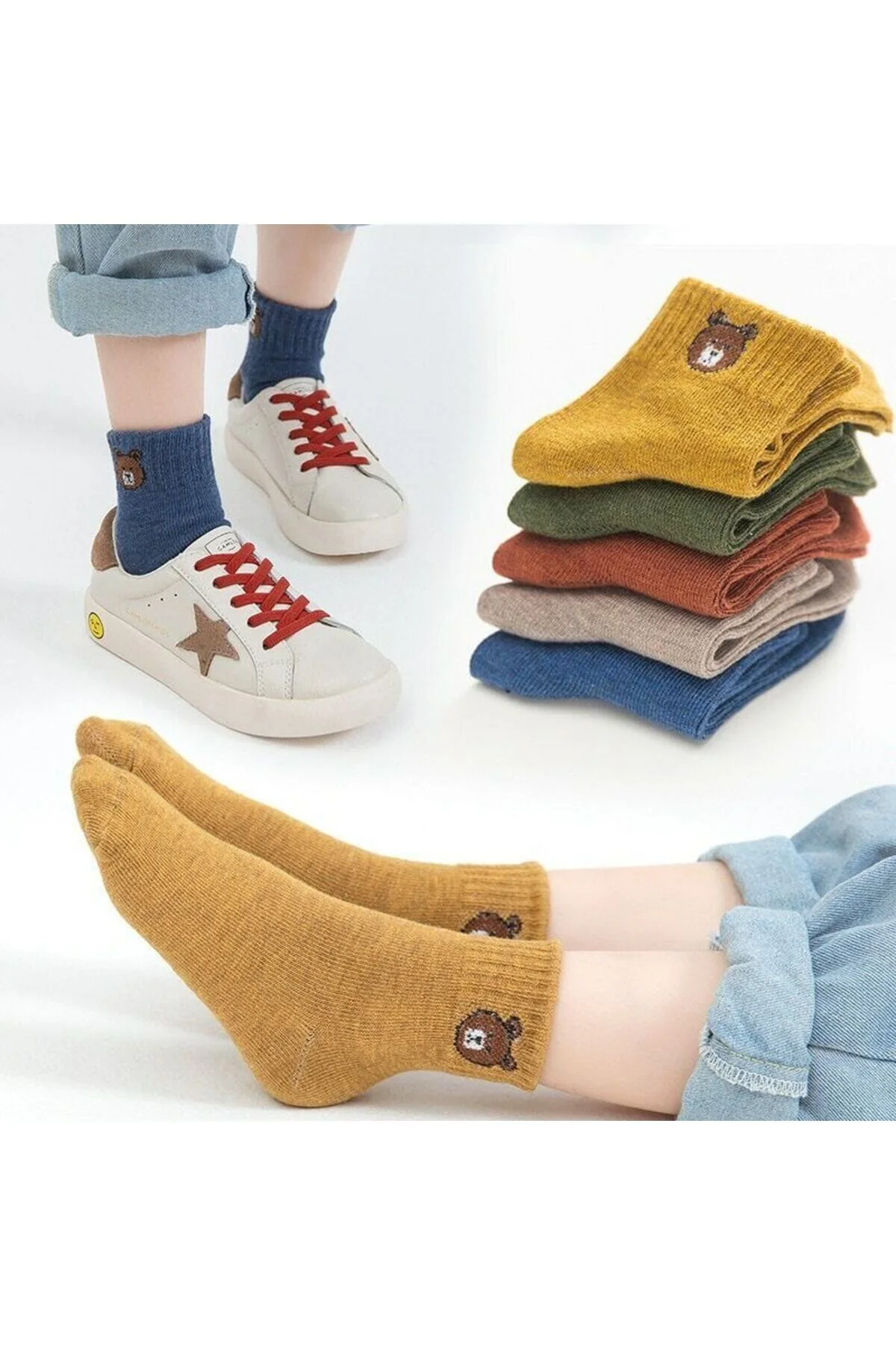 SOYTEMİZ  Unisex-Socken mit Teddybärmuster, 5 Paar