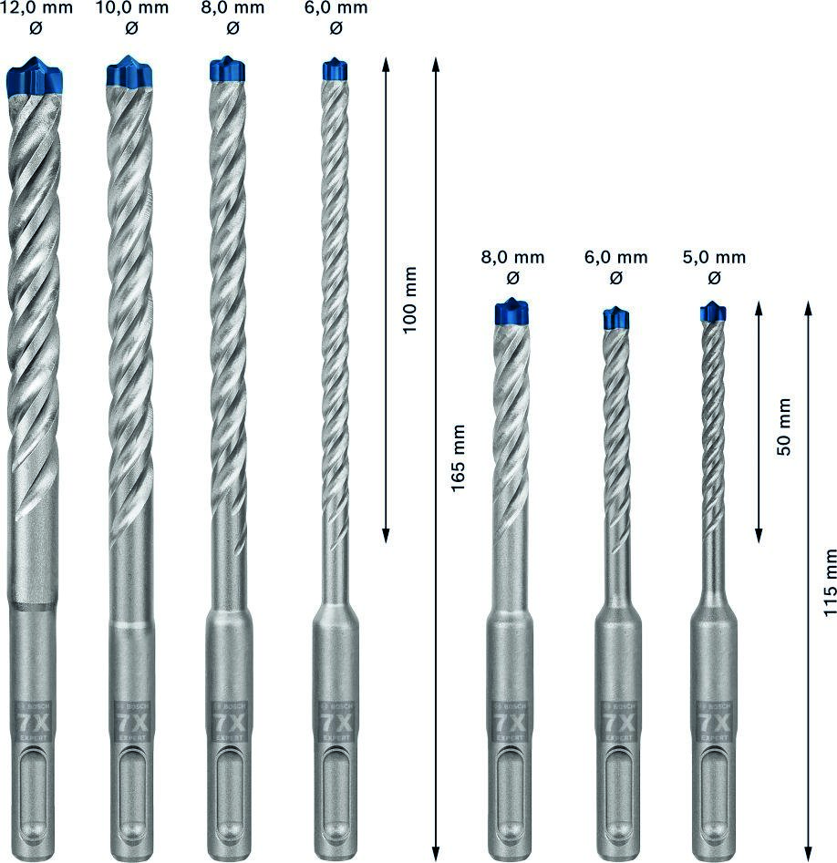 Bosch Blauw Accessoires 2608900195 Expert SDS plus-7X hamerboorset 5/6/6/8/8/10/12 mm 7-delig