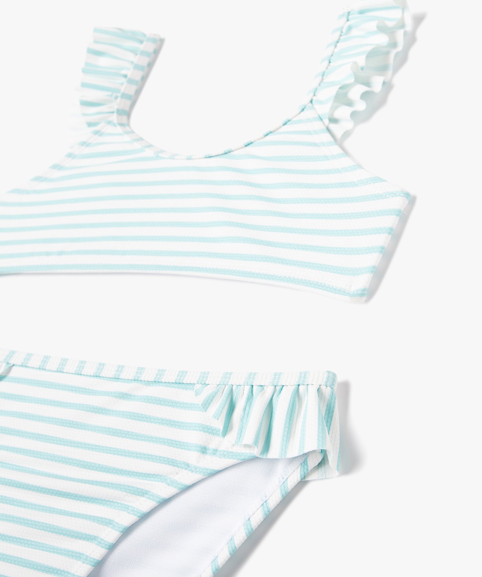 Maillot de bain fille 2 pièces à finitions dentelées et m... raye | GEMO