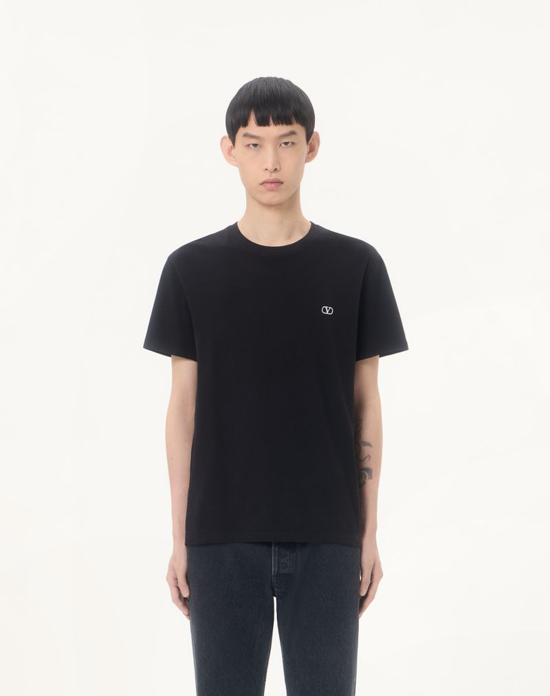 Valentino bomulds-T-shirt med V-logo-broderi