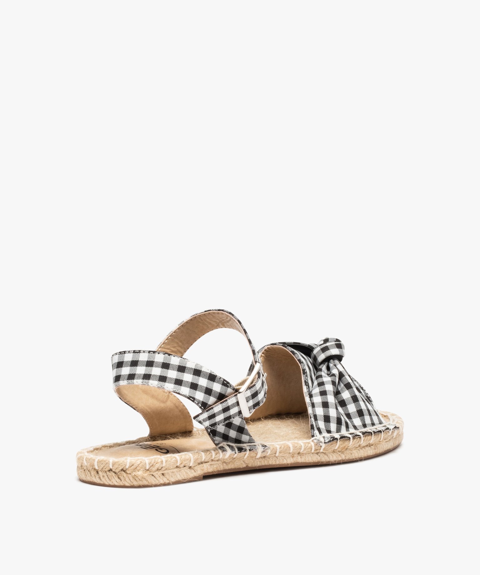 Sandales femme plates à semelle en corde dessus tissu noir | GEMO