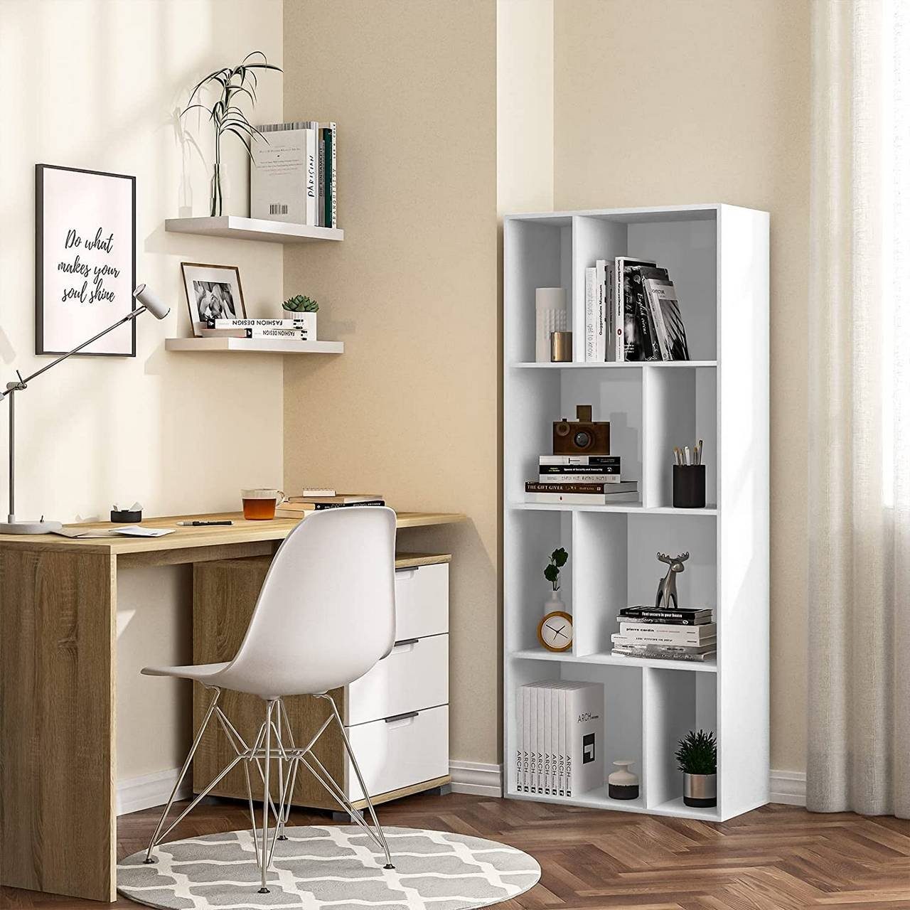 Woltu Bücherregal, 1-tlg., Schrank mit 8 offenen Fächern, Standregal Weiß