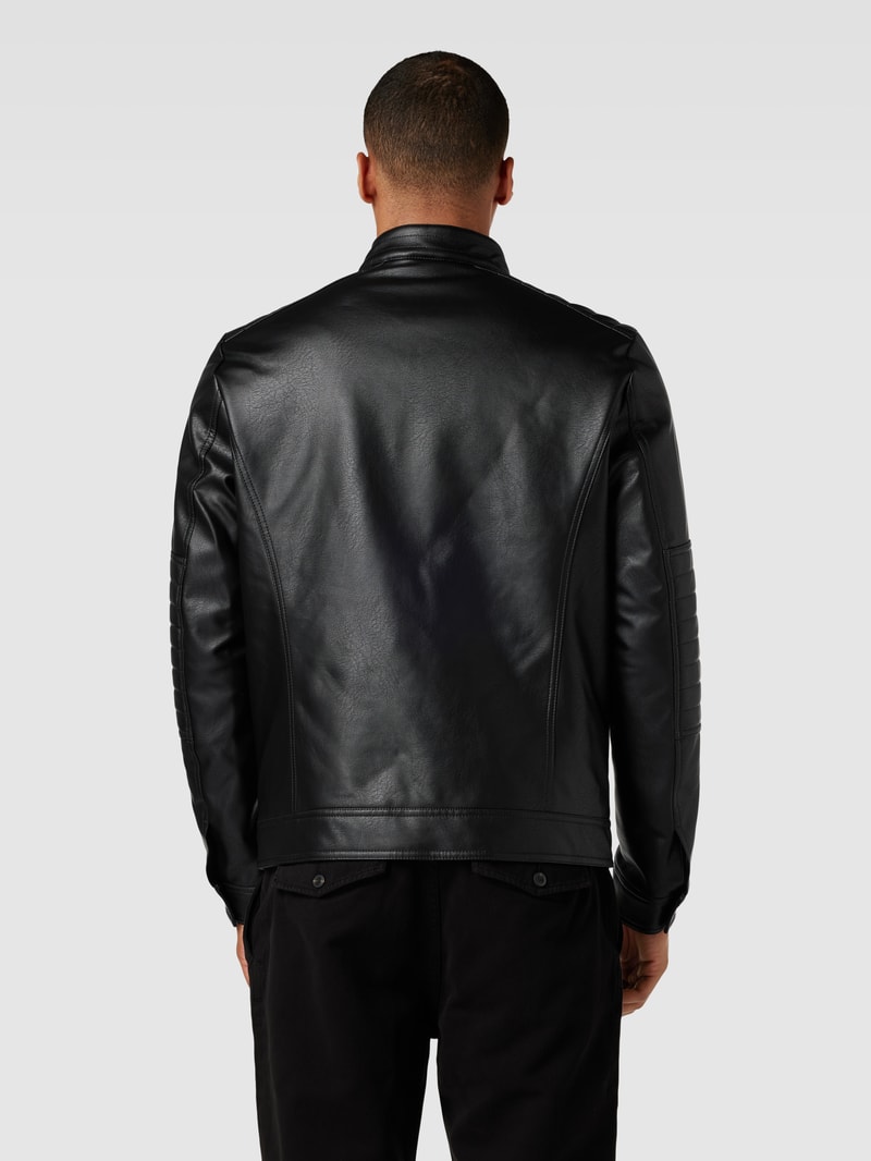 Jacke in Leder-Optik mit Reißverschlusstaschen in schwarz