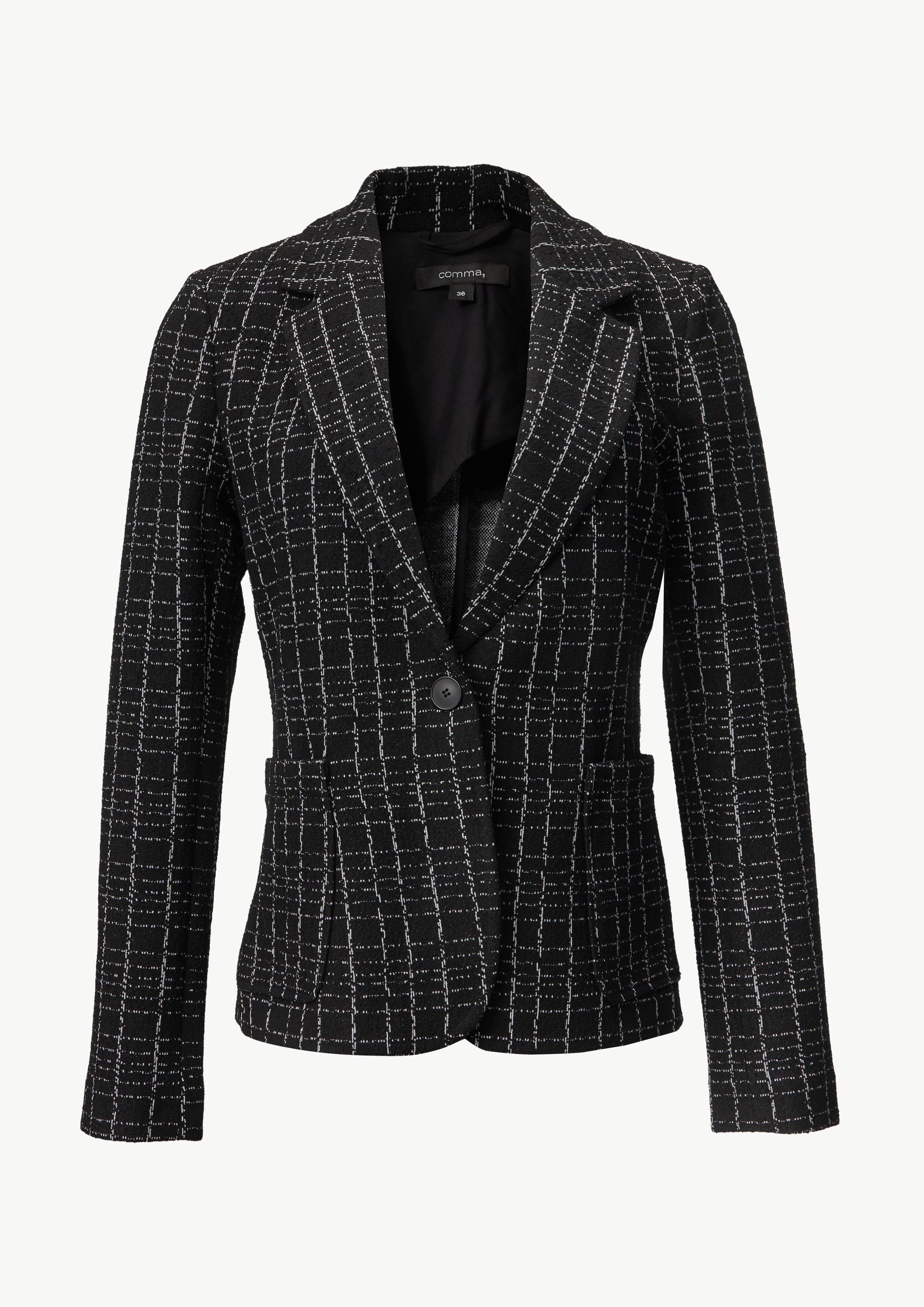 Bouclé-Blazer in karierter Musterung - schwarz