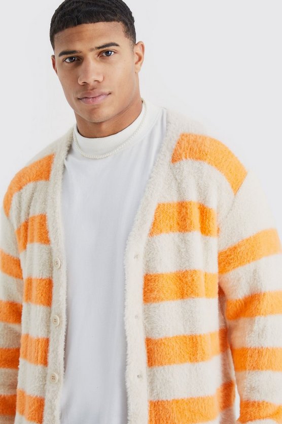 Flauschiger Oversize Cardigan mit Streifen