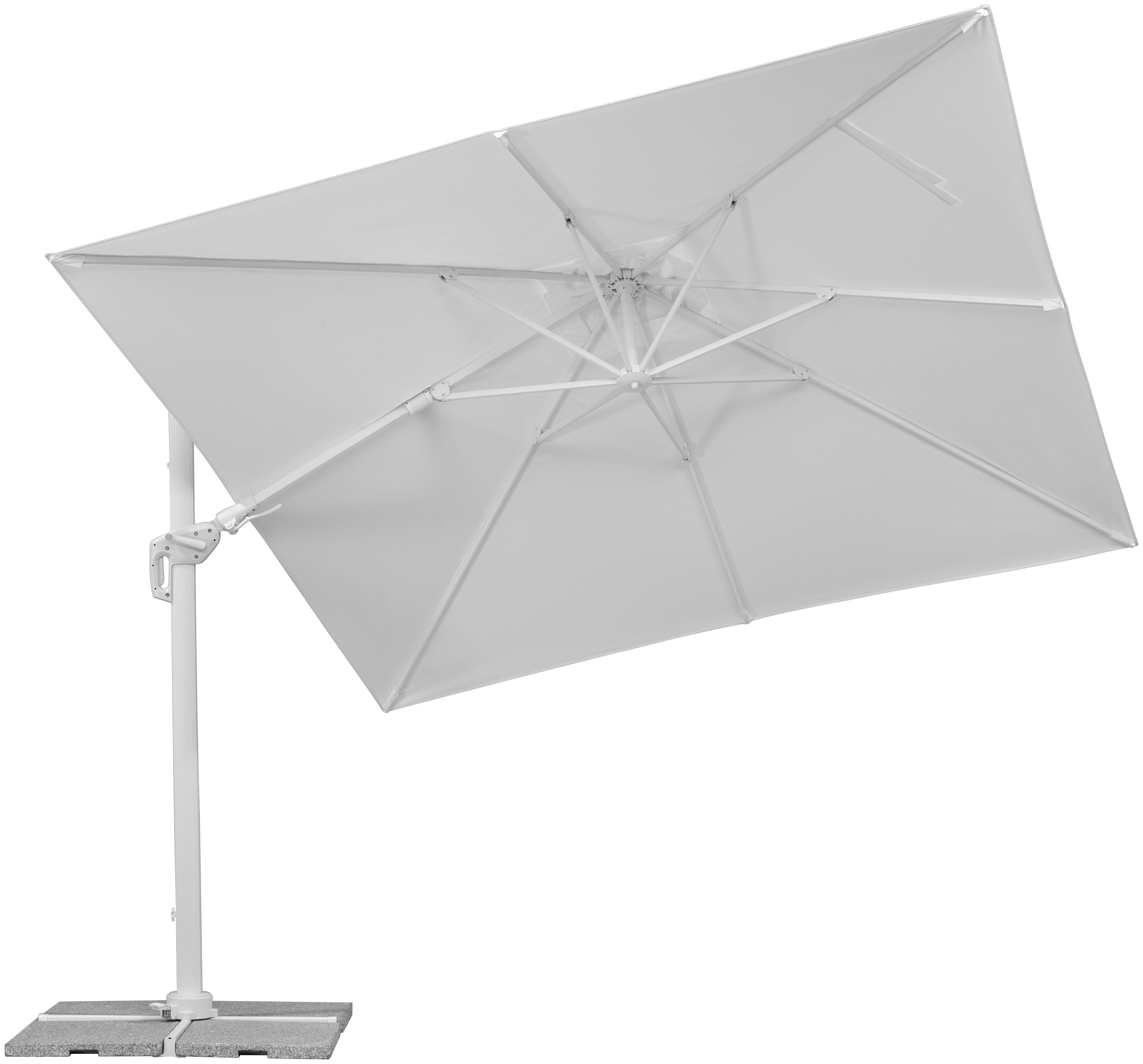 Schneider Schirme Ampelschirm Rhodos Twist Bianco, LxB: 300x300 cm, mit Schutzhülle und Schirmständer, ohne Wegeplatten