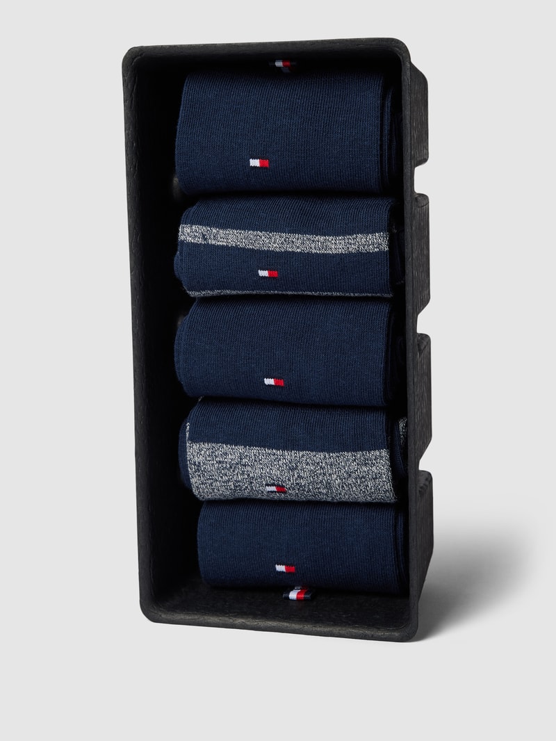 Socken mit Logo-Stitching im 5er-Pack Modell 'MOULINE' in dunkelblau