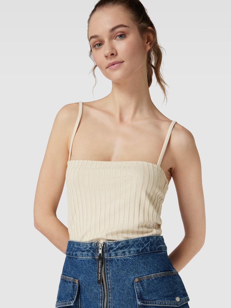 Crop Top im Ripp-Look in sand