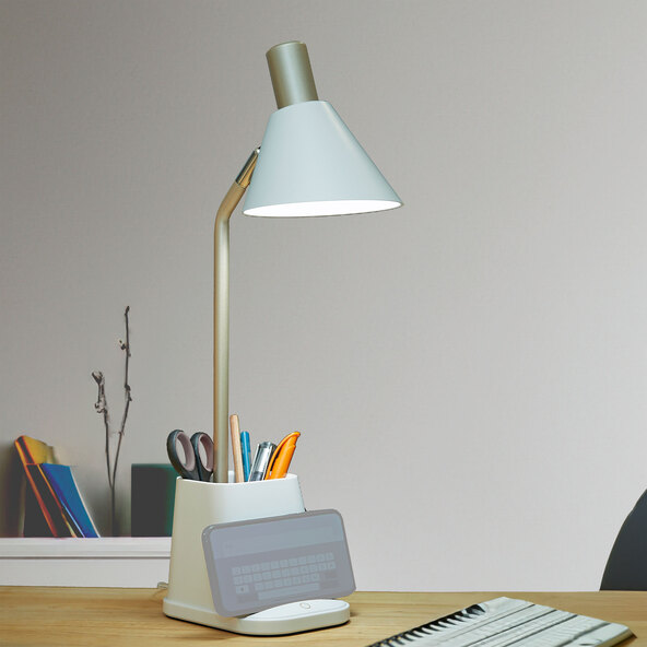 LED-Schreibtischlampe mit Wireless Charging, weiß