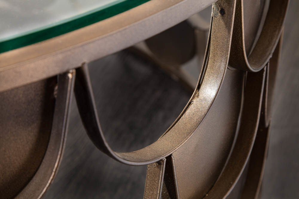 riess-ambiente Couchtisch ABSTRACT Ø60cm transparent / antik Messing (Einzelartikel, 1-St), Wohnzimmer · rund · Glas · Metall · Industrial · Fischschuppen Design