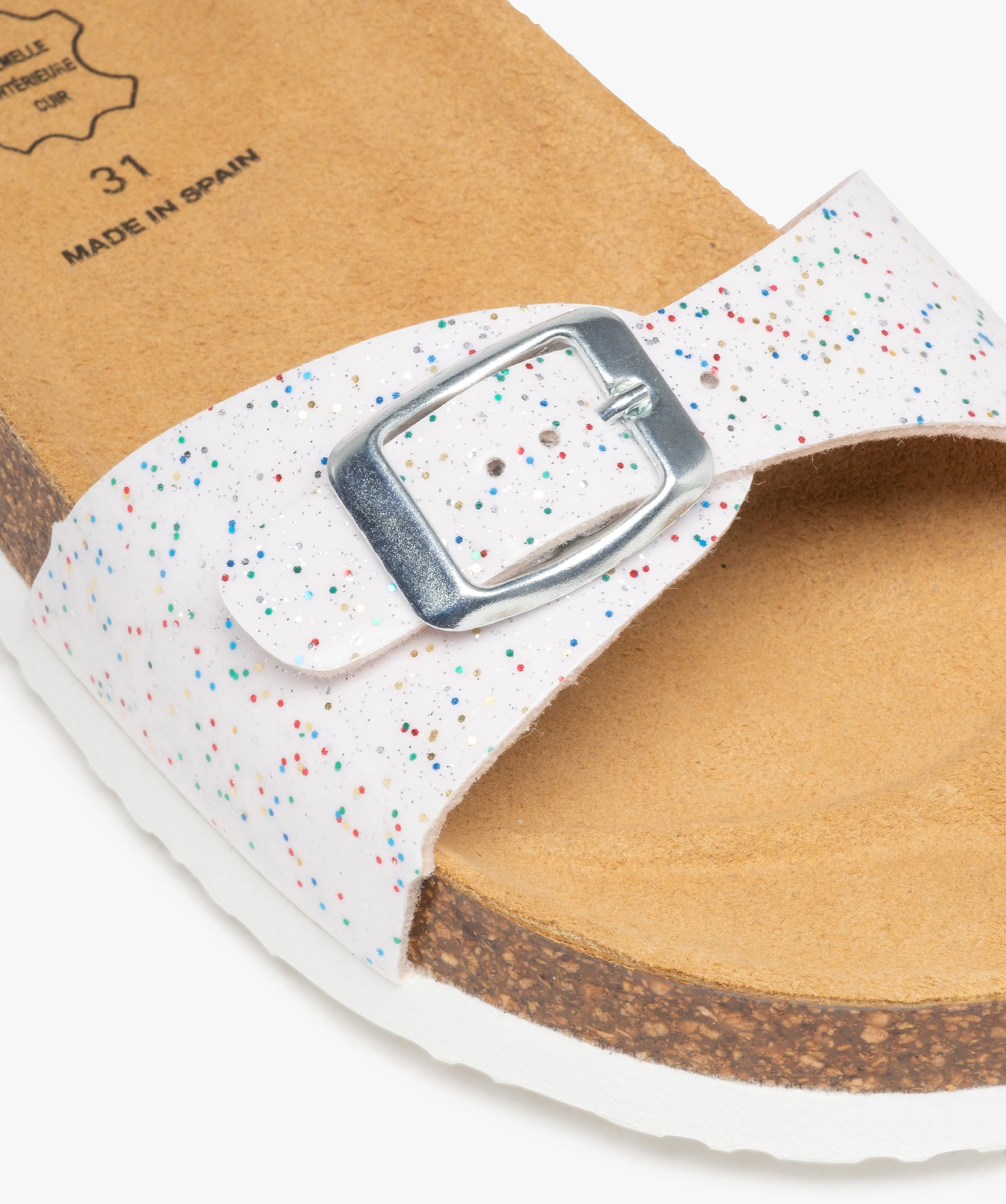 Mules fille à semelle liège et bride à boucle blanc | GEMO