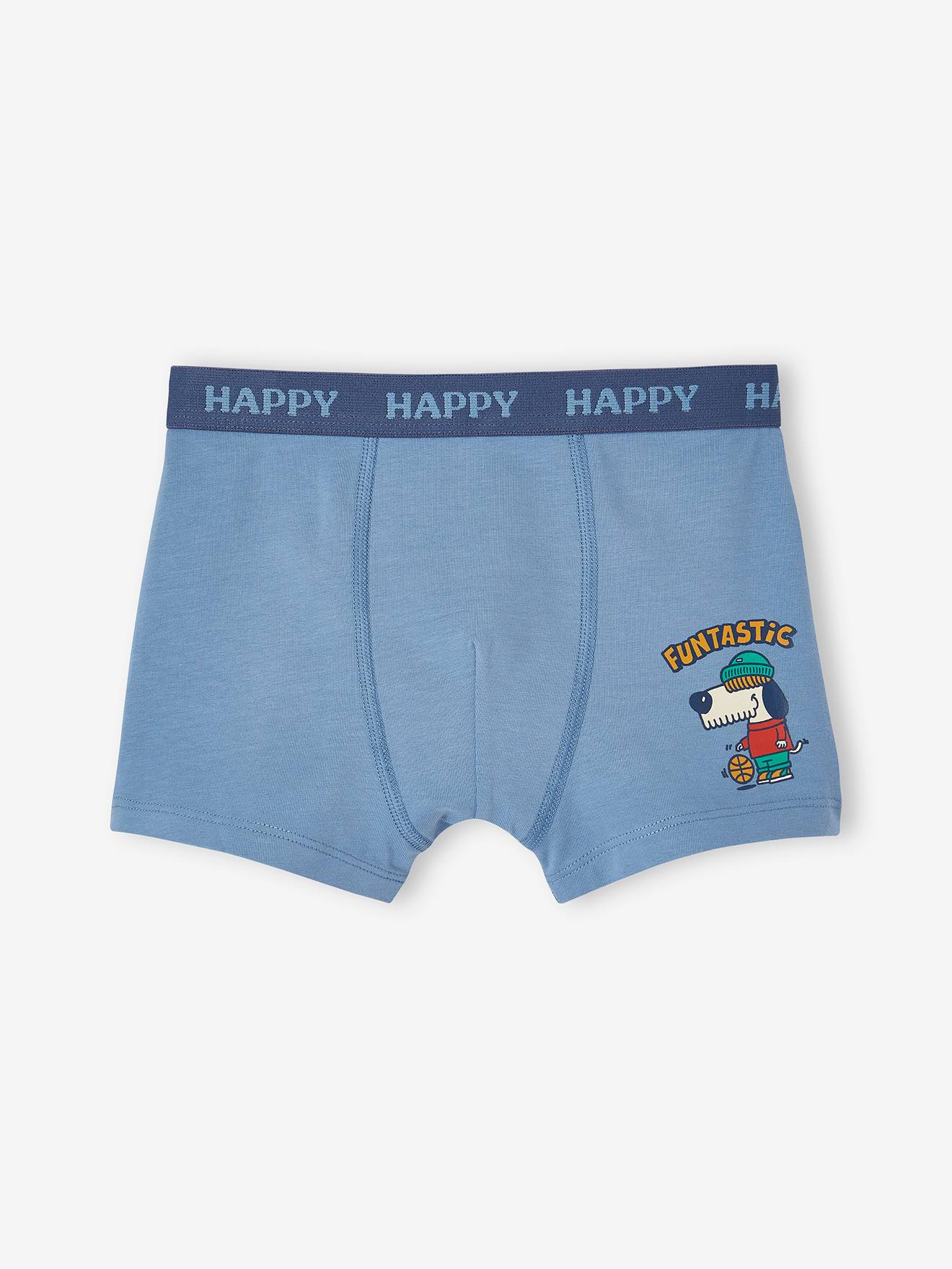 Lot de 5 boxers stretch chien garçon bleu grisé