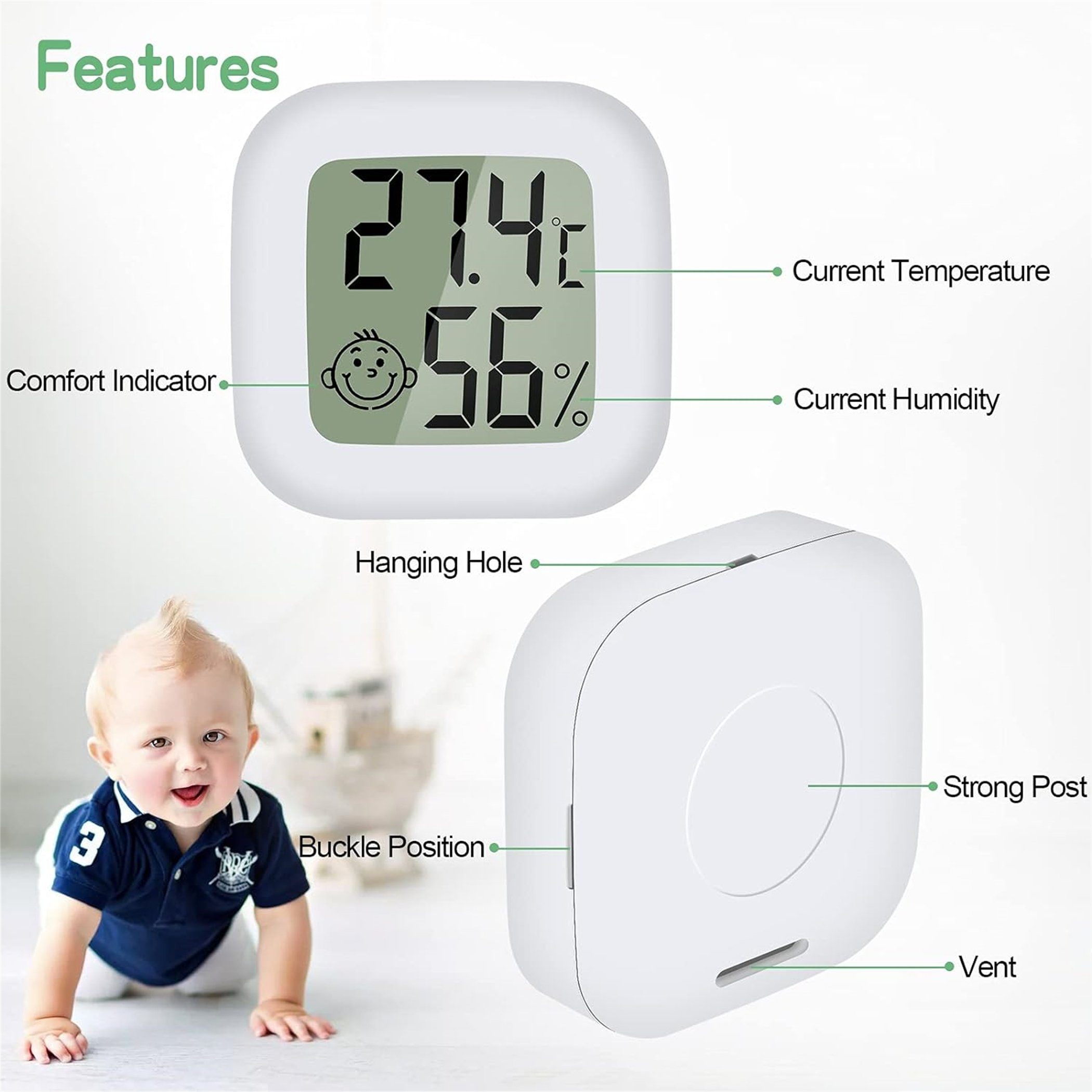 autolock Bodenthermometer 4 Stück luftfeuchtigkeitsmesser Thermometer Innen Mini LCD Digital
