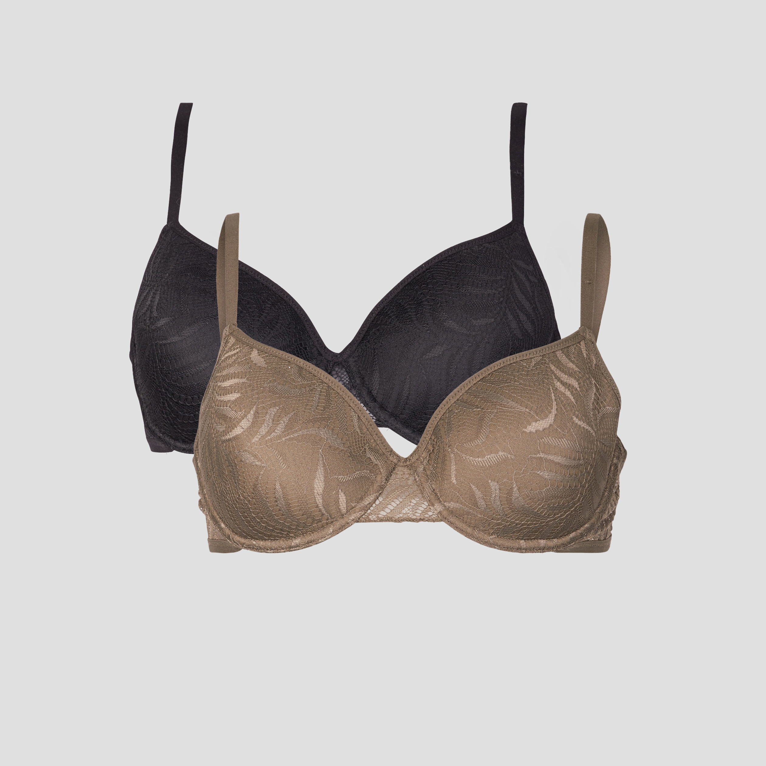 Lot 2 soutiens-gorge corbeille dentelle vert kaki femme | La Halle