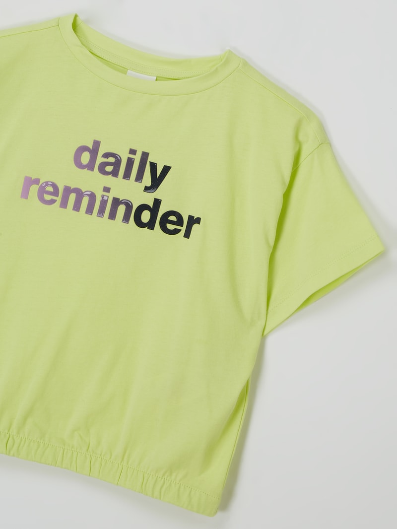 T-Shirt mit elastischem Saum in neon gelb
