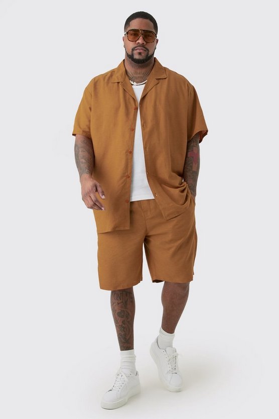 Plus Oversize Leinen-Hemd & Shorts