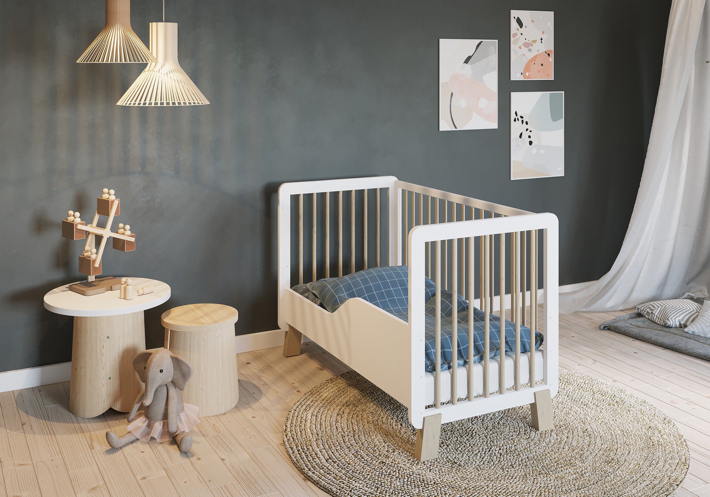 FabiMax Babybett Mondschein, 3-fache Höhenverstellung, umbaubar zum Kinderbett